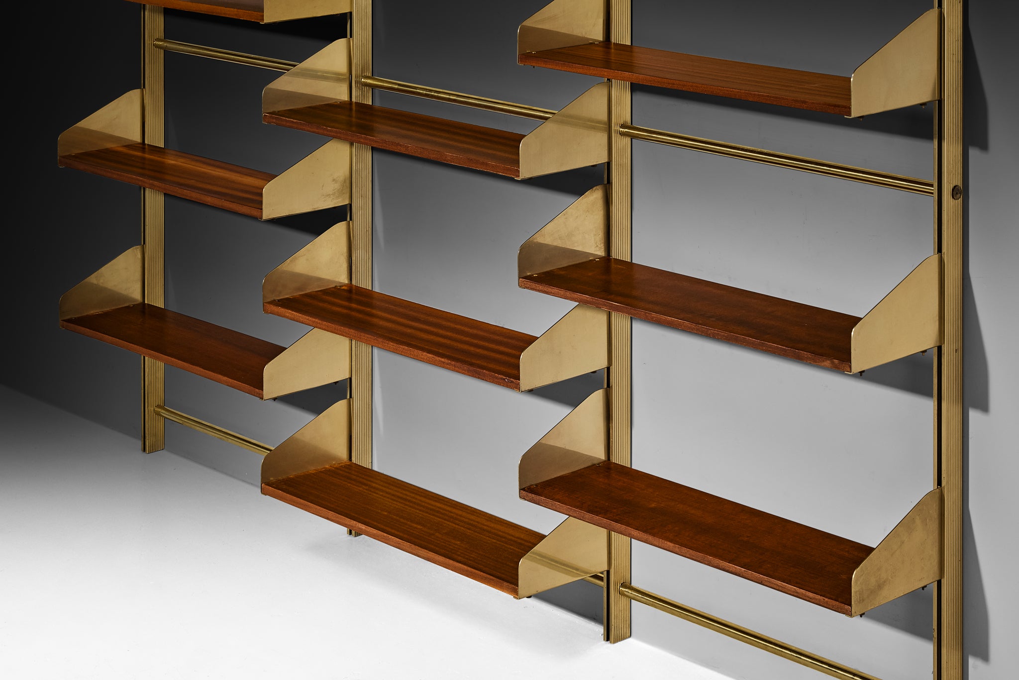 Large Feal Italian Wall Unit in Anodized Aluminum and Mahogany Case pieces and storage cabinets Morentz