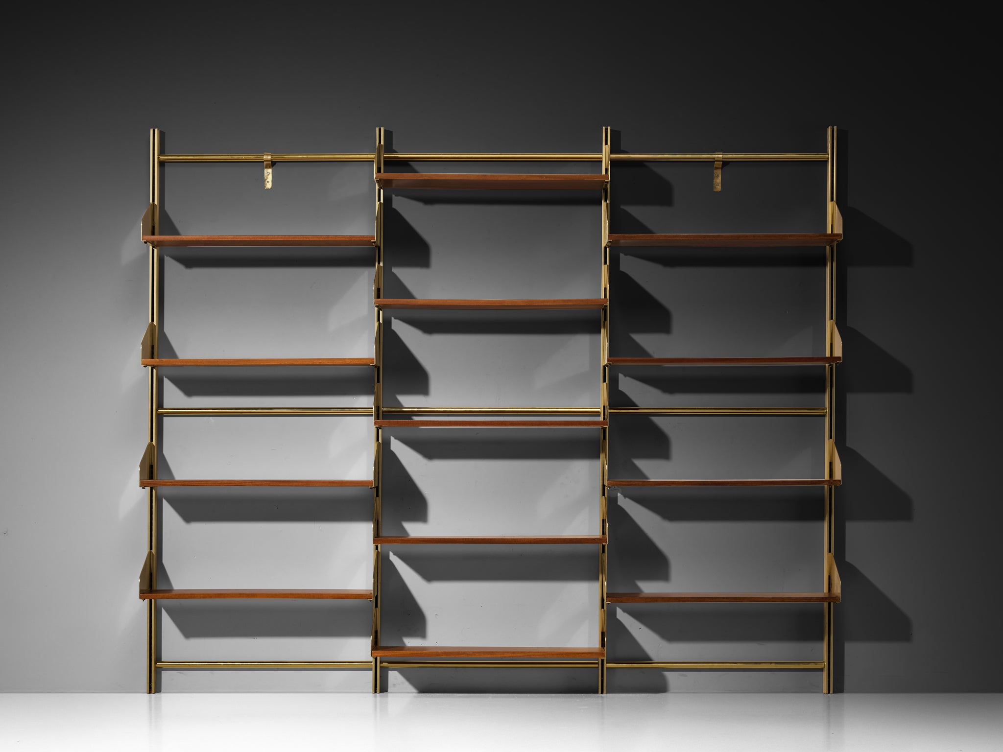 Large Feal Italian Wall Unit in Anodized Aluminum and Mahogany Case pieces and storage cabinets Morentz