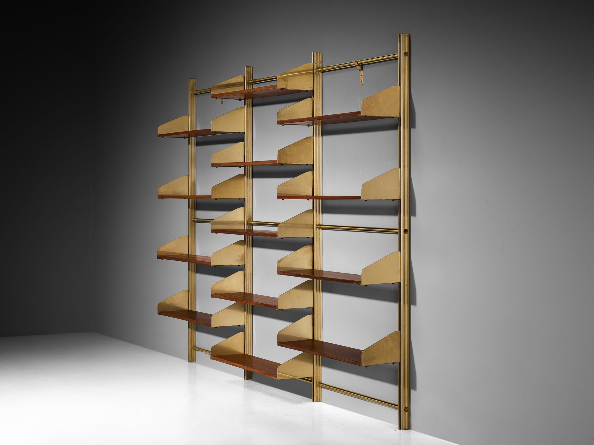 Large Feal Italian Wall Unit in Anodized Aluminum and Mahogany Case pieces and storage cabinets Morentz