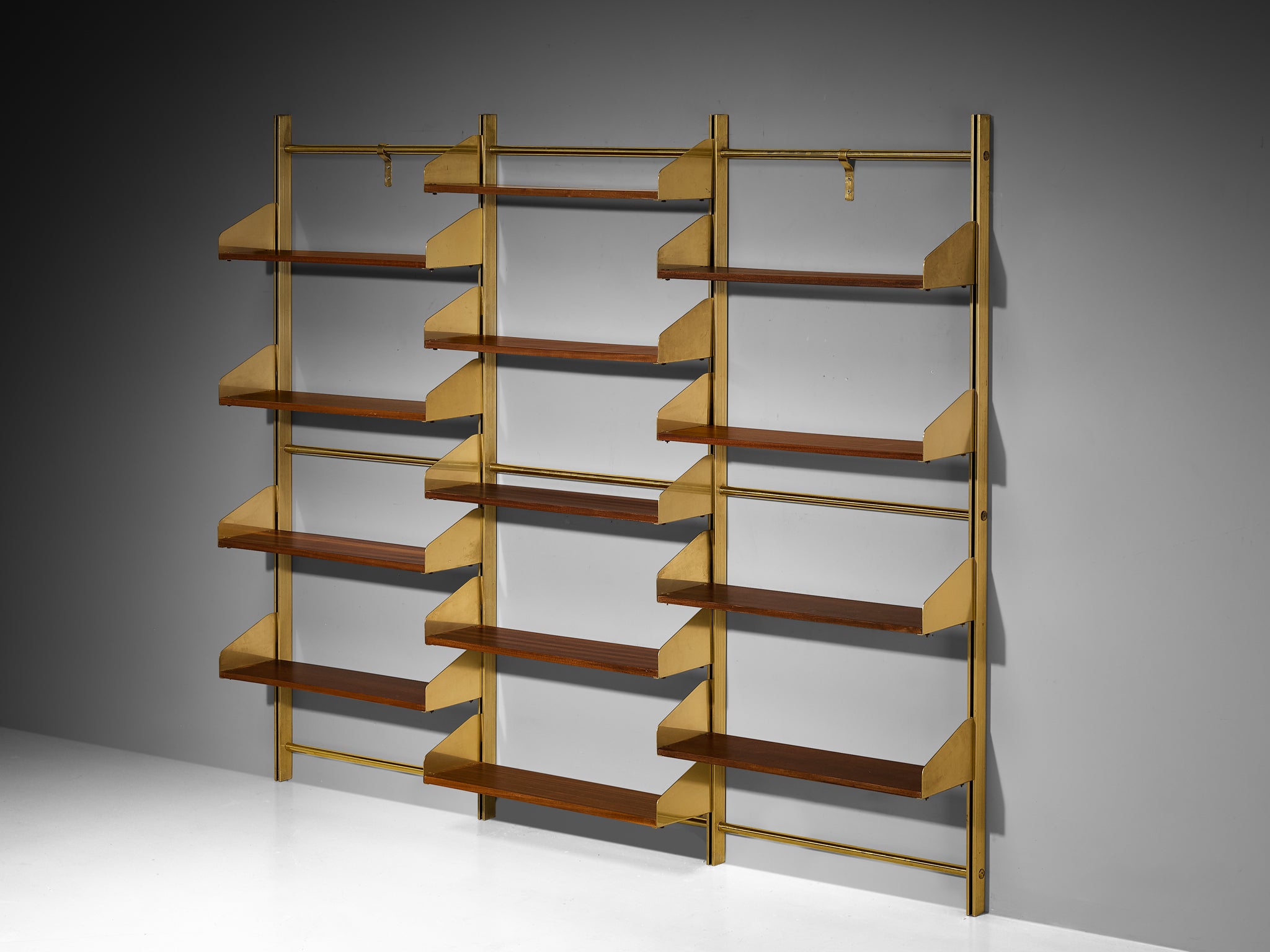 Large Feal Italian Wall Unit in Anodized Aluminum and Mahogany Case pieces and storage cabinets Morentz