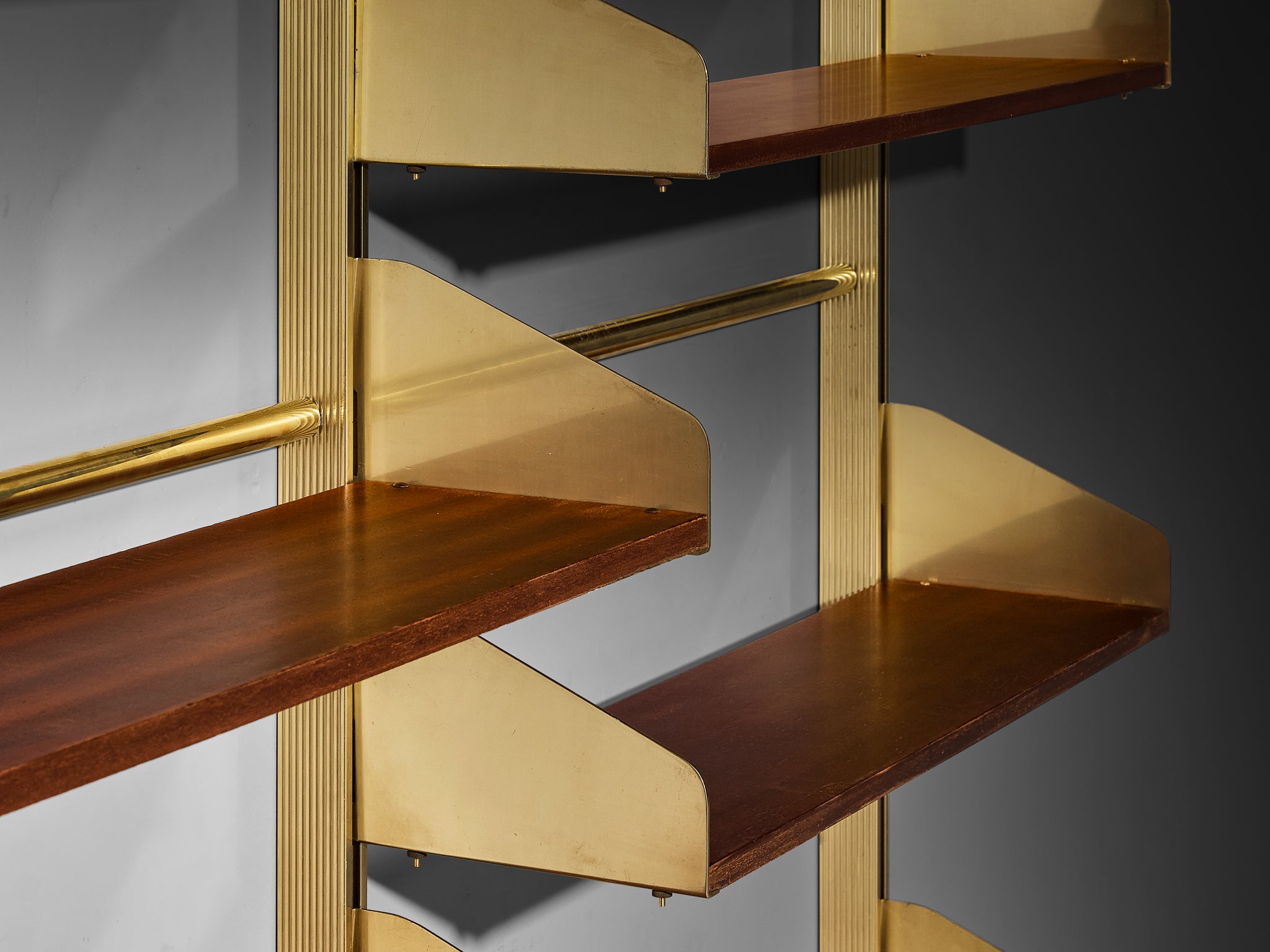 Large Feal Italian Wall Unit in Anodized Aluminum and Mahogany Case pieces and storage cabinets Morentz