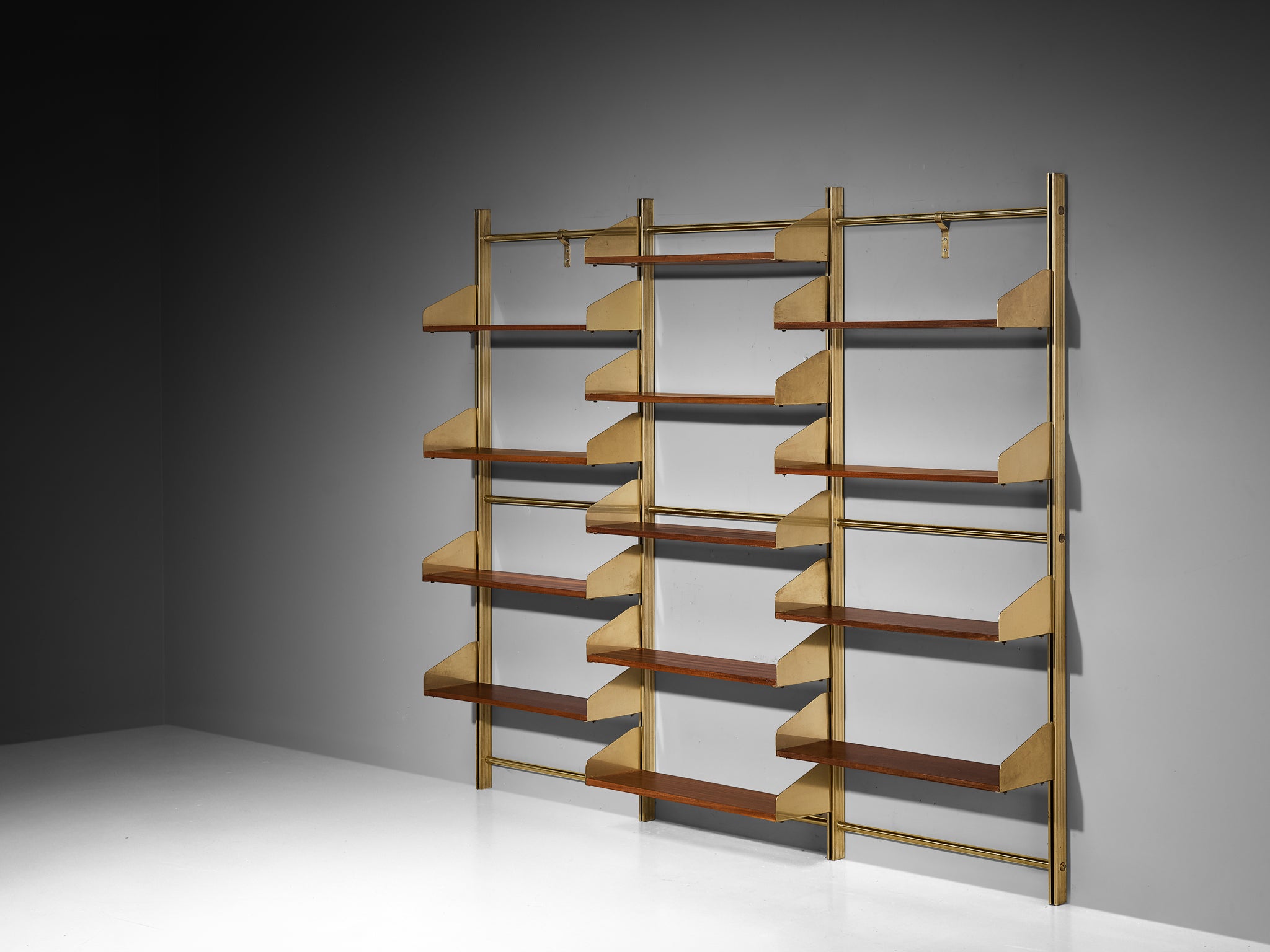 Large Feal Italian Wall Unit in Anodized Aluminum and Mahogany Case pieces and storage cabinets Morentz