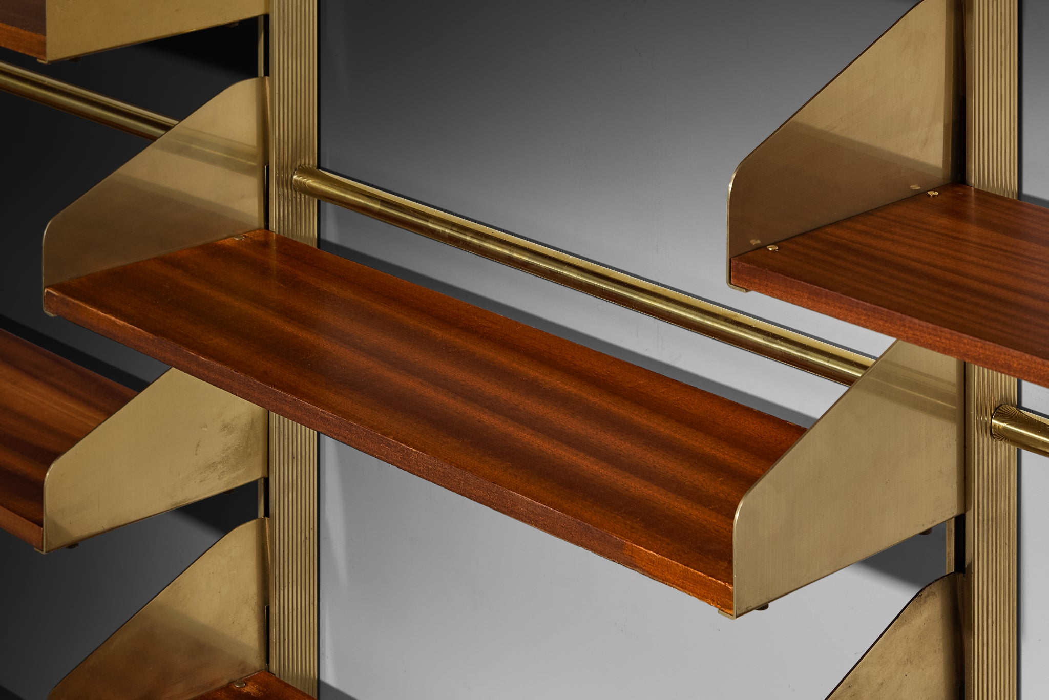 Large Feal Italian Wall Unit in Anodized Aluminum and Mahogany Case pieces and storage cabinets Morentz