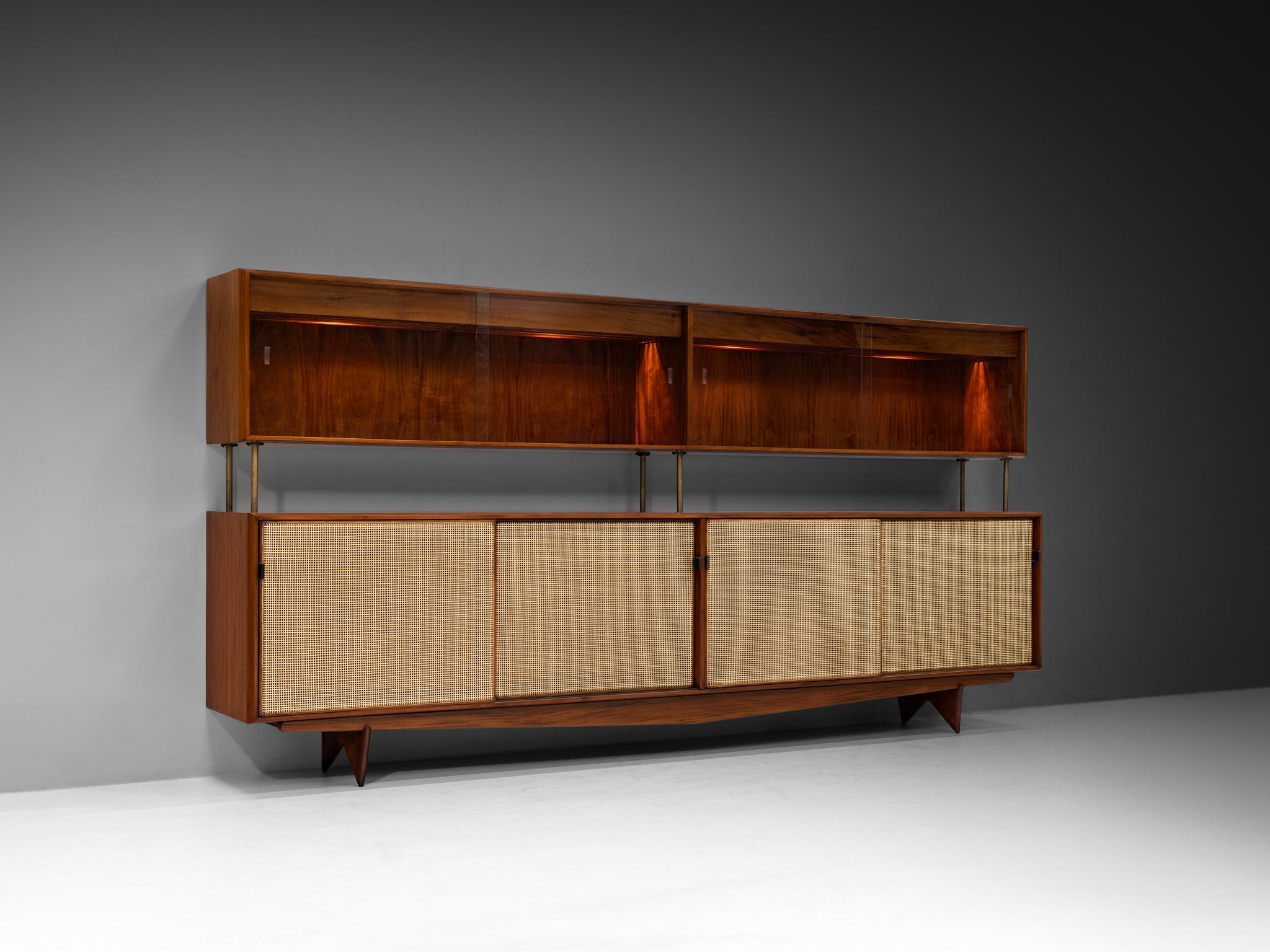 Rare and Large Martin Eisler Sideboard for Forma in Brazilian Walnut and Cane Case pieces and storage cabinets Morentz