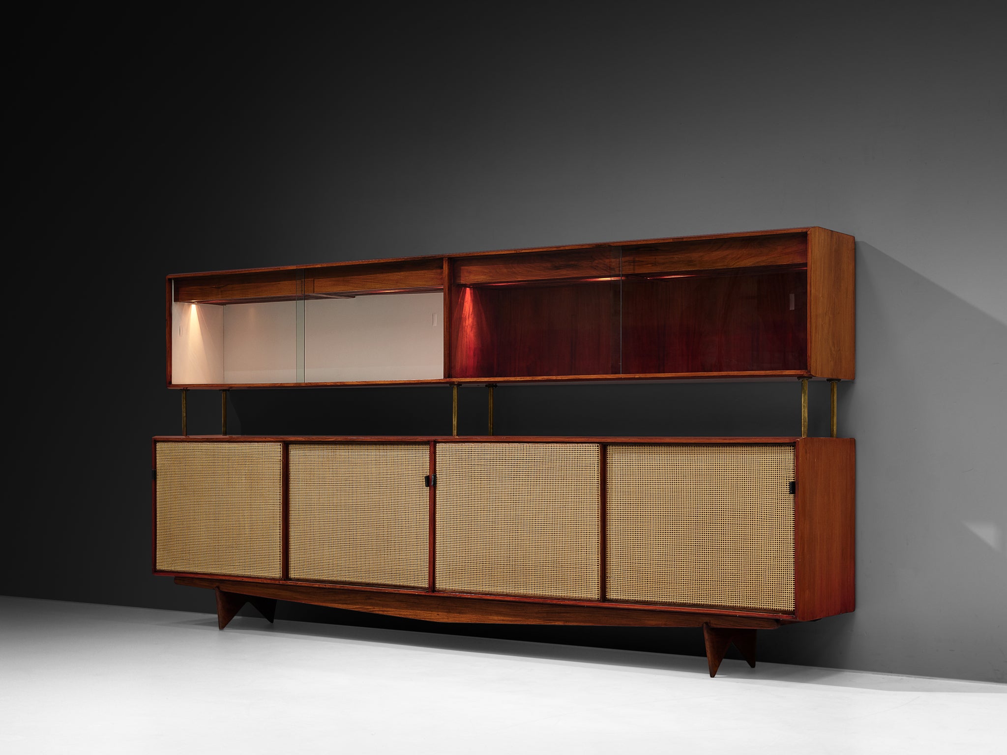 Rare and Large Martin Eisler Sideboard for Forma in Brazilian Walnut and Cane Case pieces and storage cabinets Morentz