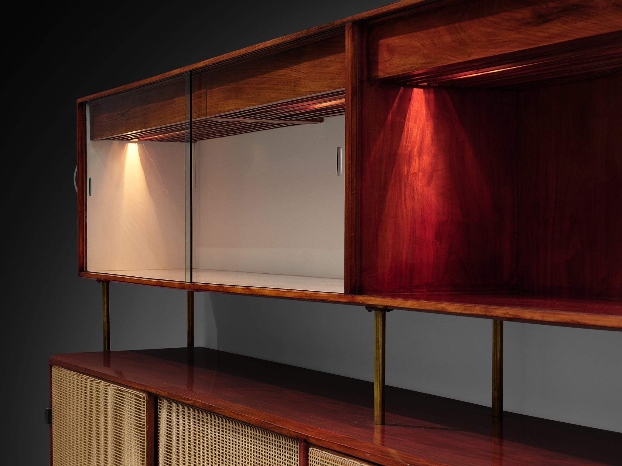 Rare and Large Martin Eisler Sideboard for Forma in Brazilian Walnut and Cane Case pieces and storage cabinets Morentz