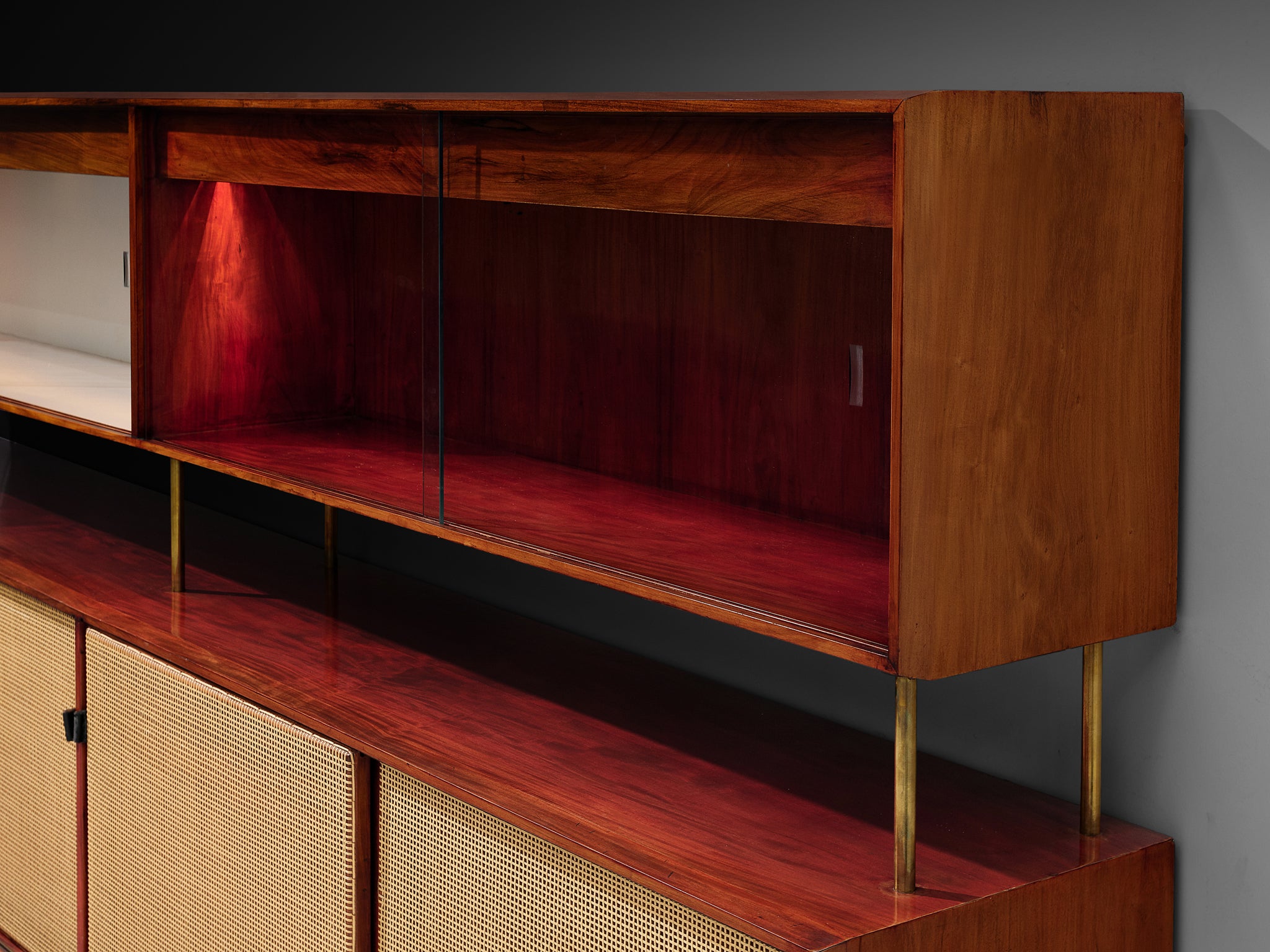 Rare and Large Martin Eisler Sideboard for Forma in Brazilian Walnut and Cane Case pieces and storage cabinets Morentz