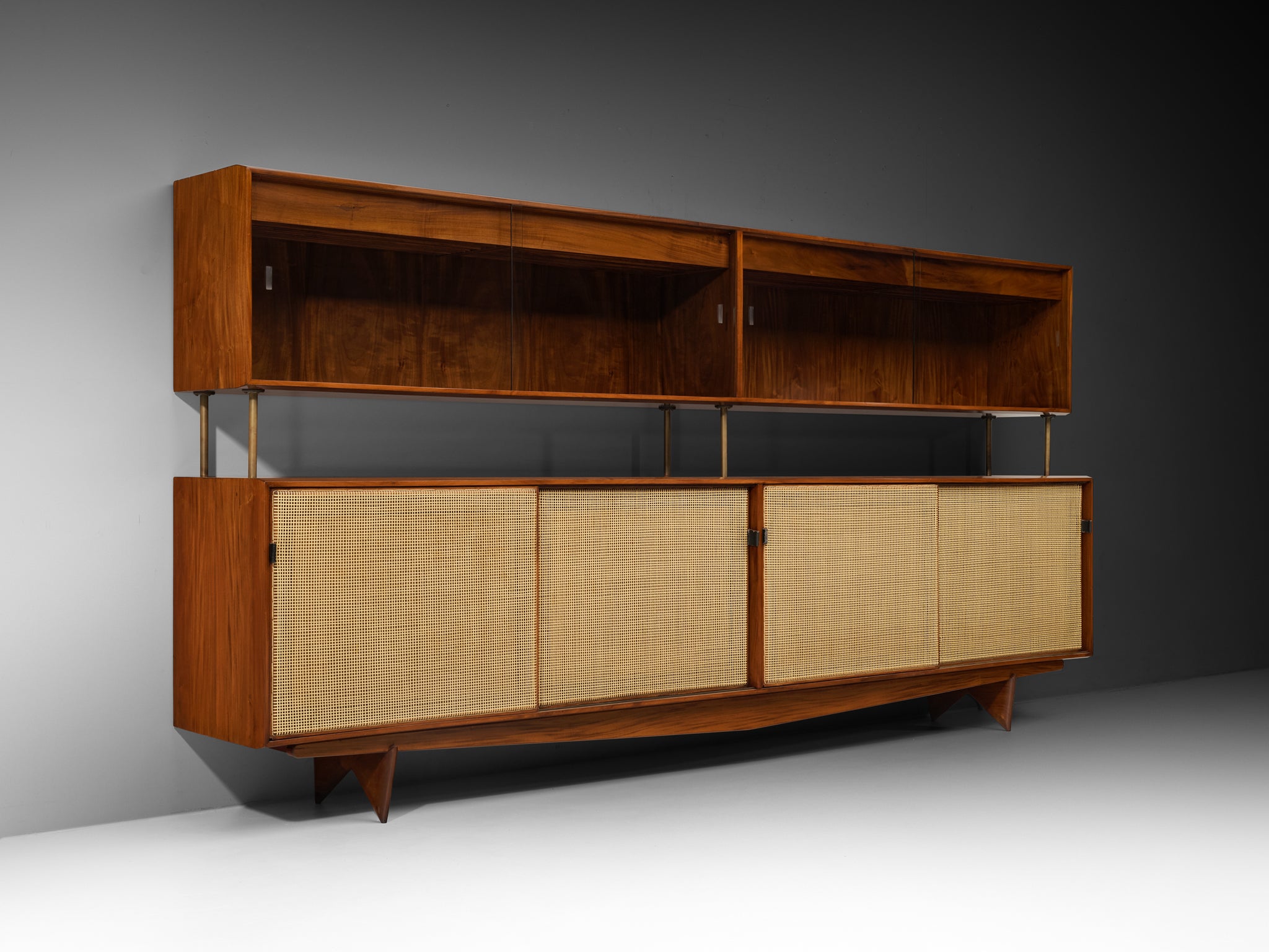 Rare and Large Martin Eisler Sideboard for Forma in Brazilian Walnut and Cane Case pieces and storage cabinets Morentz