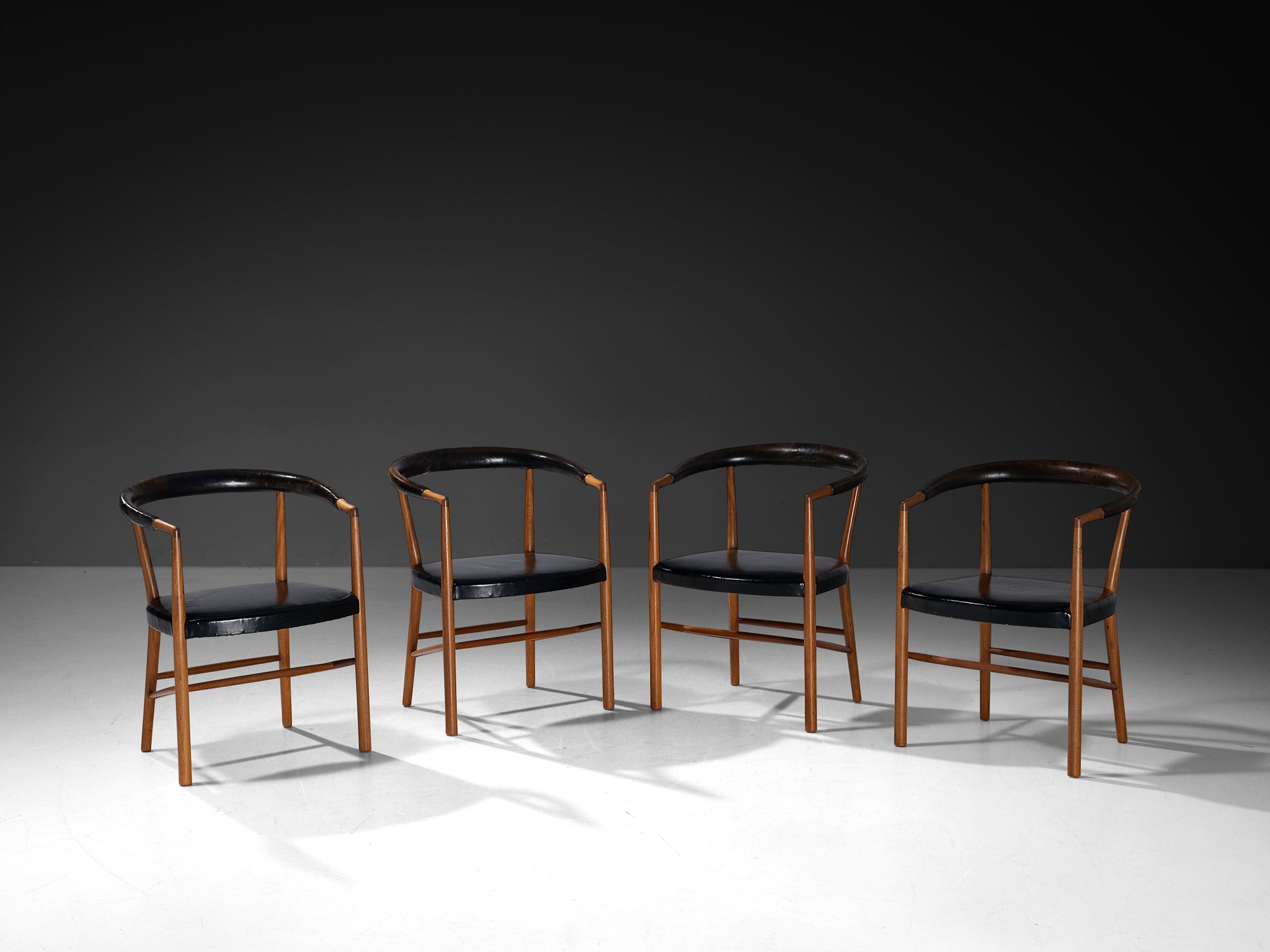 Jacob Kjær 'UN' Armchairs with Original Leather in Mahogany Seating Morentz