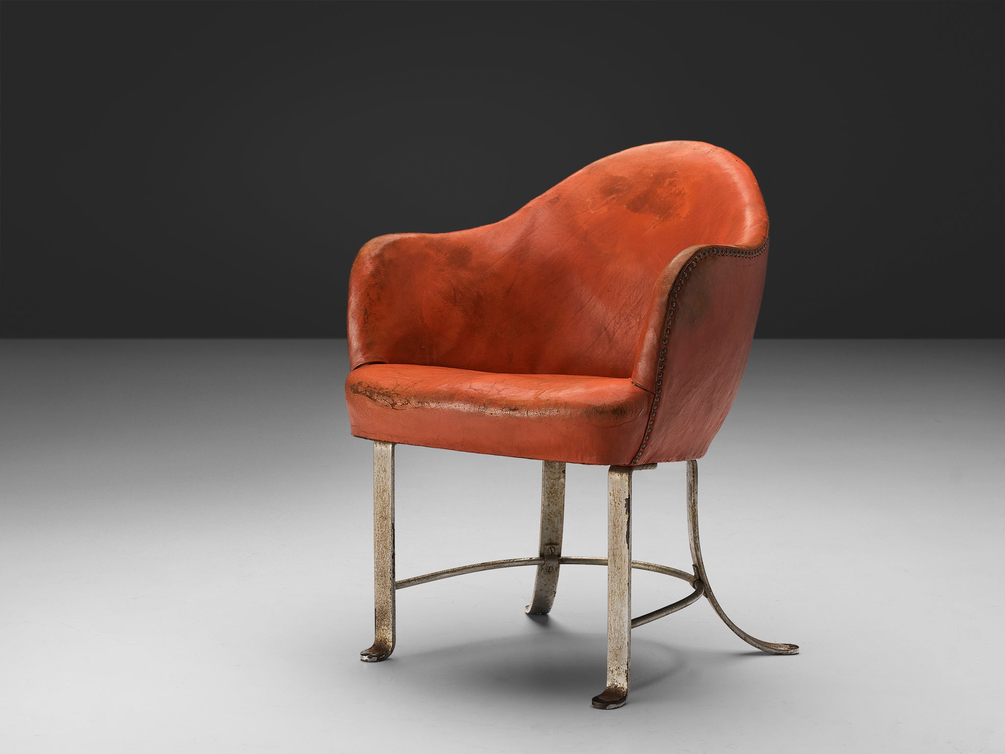 Rare Kaj Gottlob Armchair in Original Red Leather and Steel Seating Morentz
