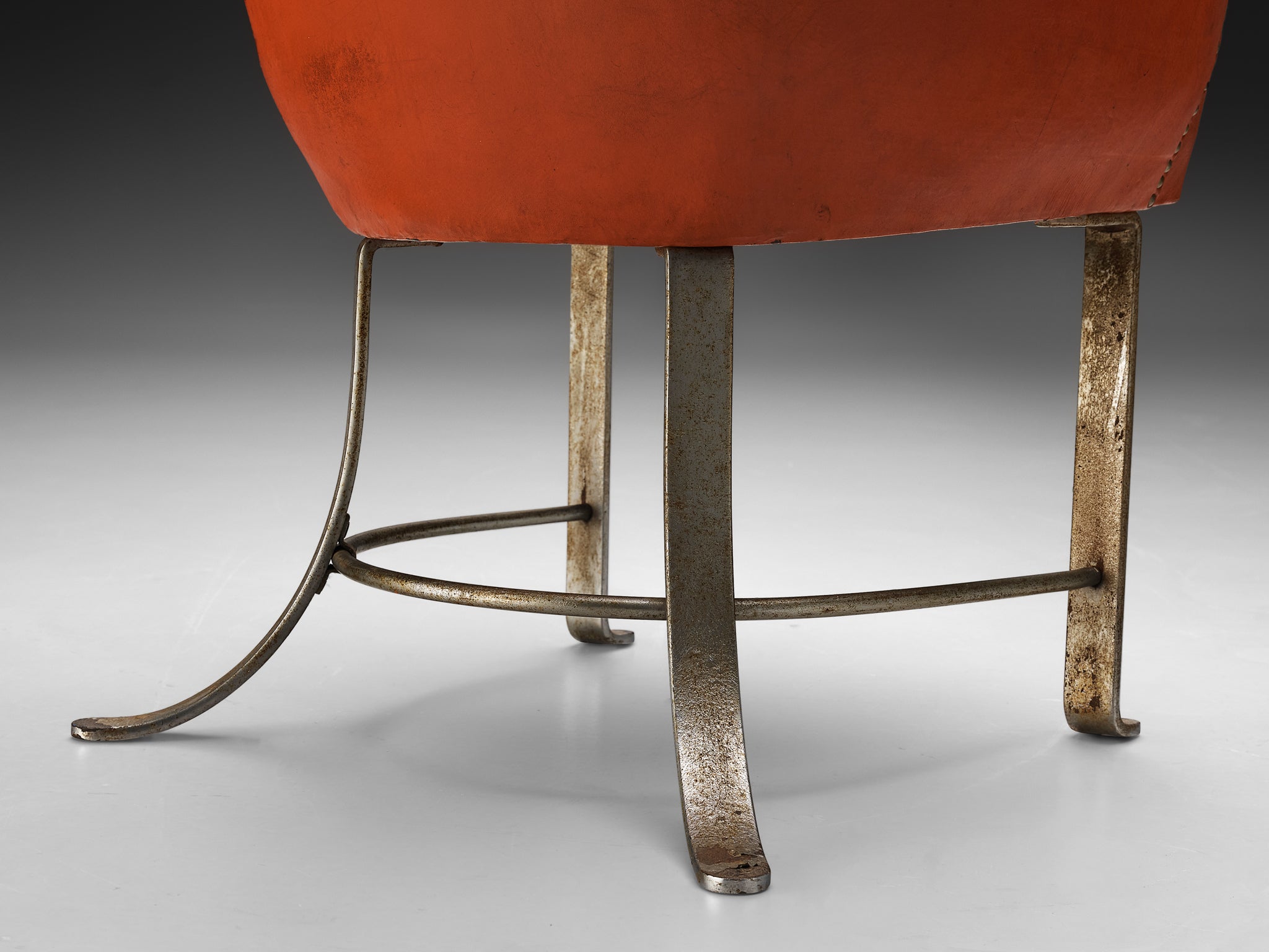 Rare Kaj Gottlob Armchair in Original Red Leather and Steel Seating Morentz