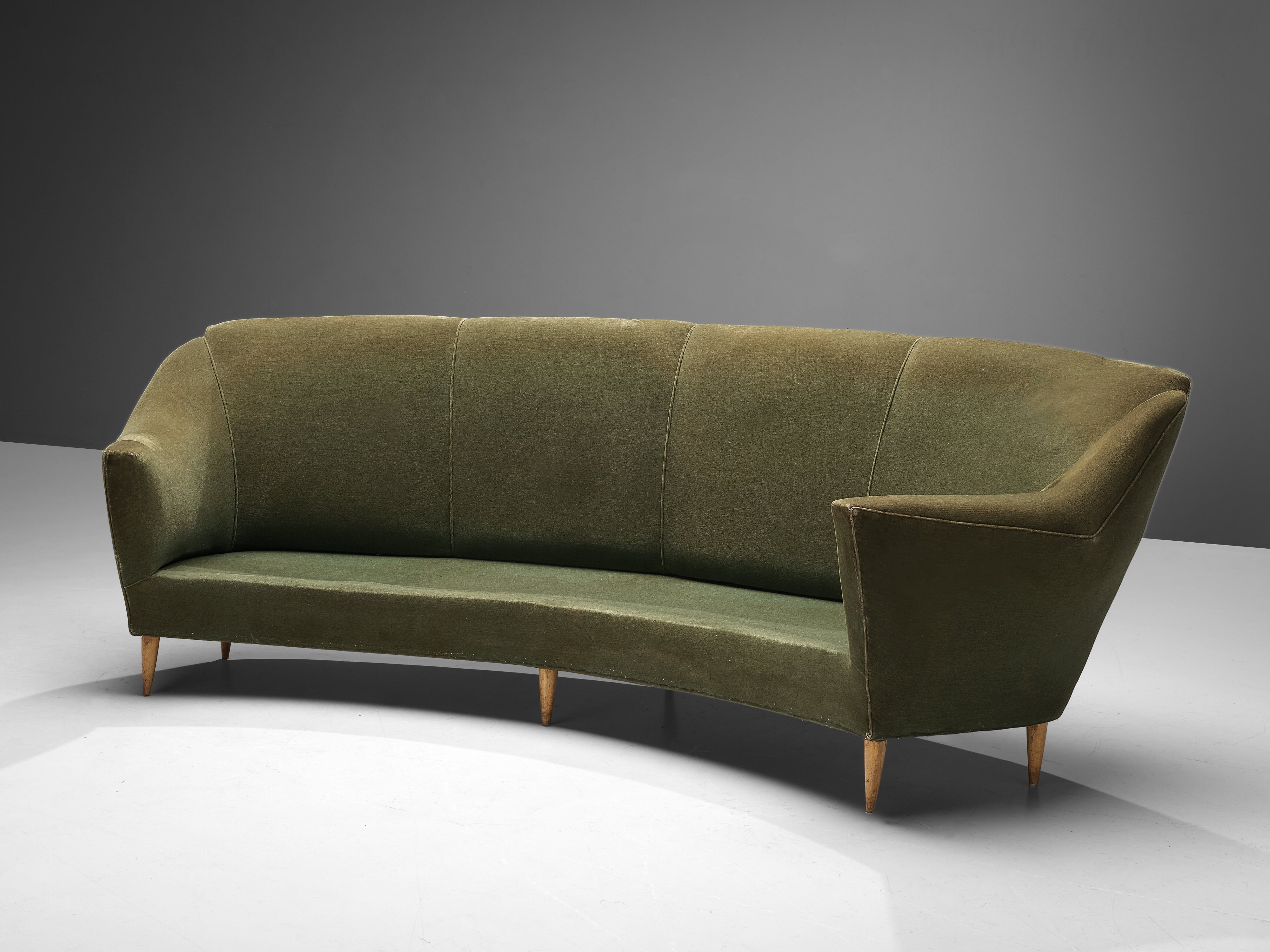 Italian Curved Three-Seat Sofa in Light Green Upholstery seating Morentz