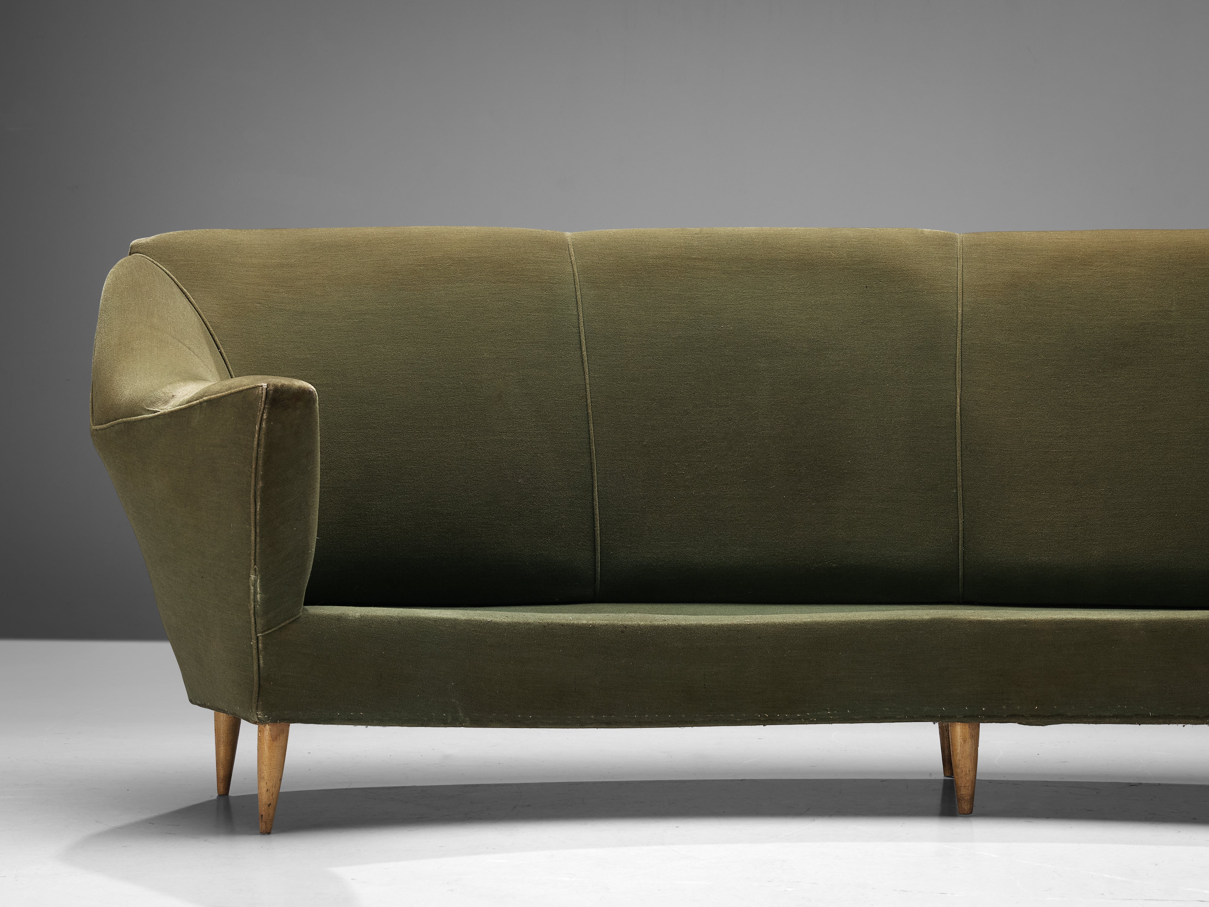 Italian Curved Three-Seat Sofa in Light Green Upholstery seating Morentz