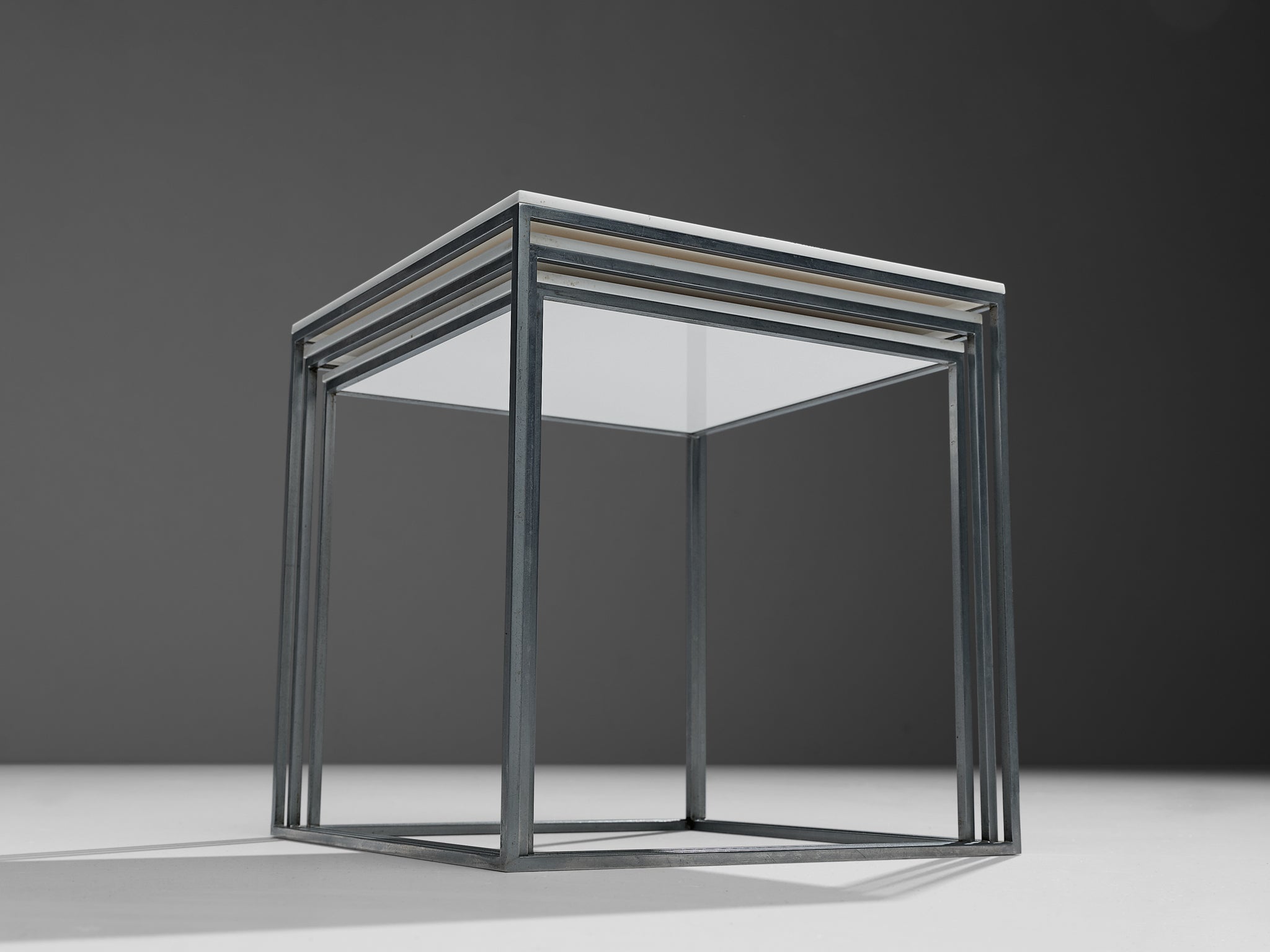 Poul Kjaerholm Set of Nesting Tables in White Perspex and Steel tables Morentz