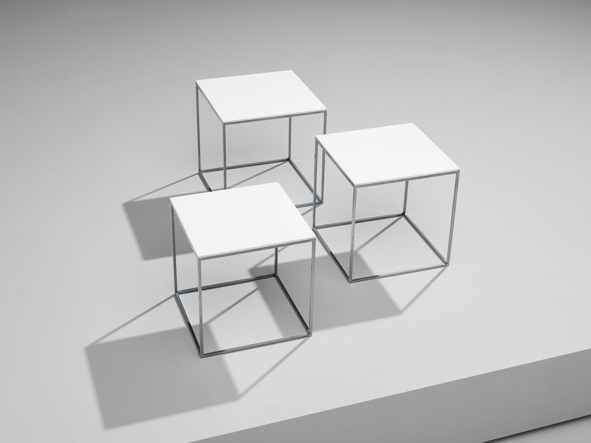 Poul Kjaerholm Set of Nesting Tables in White Perspex and Steel tables Morentz