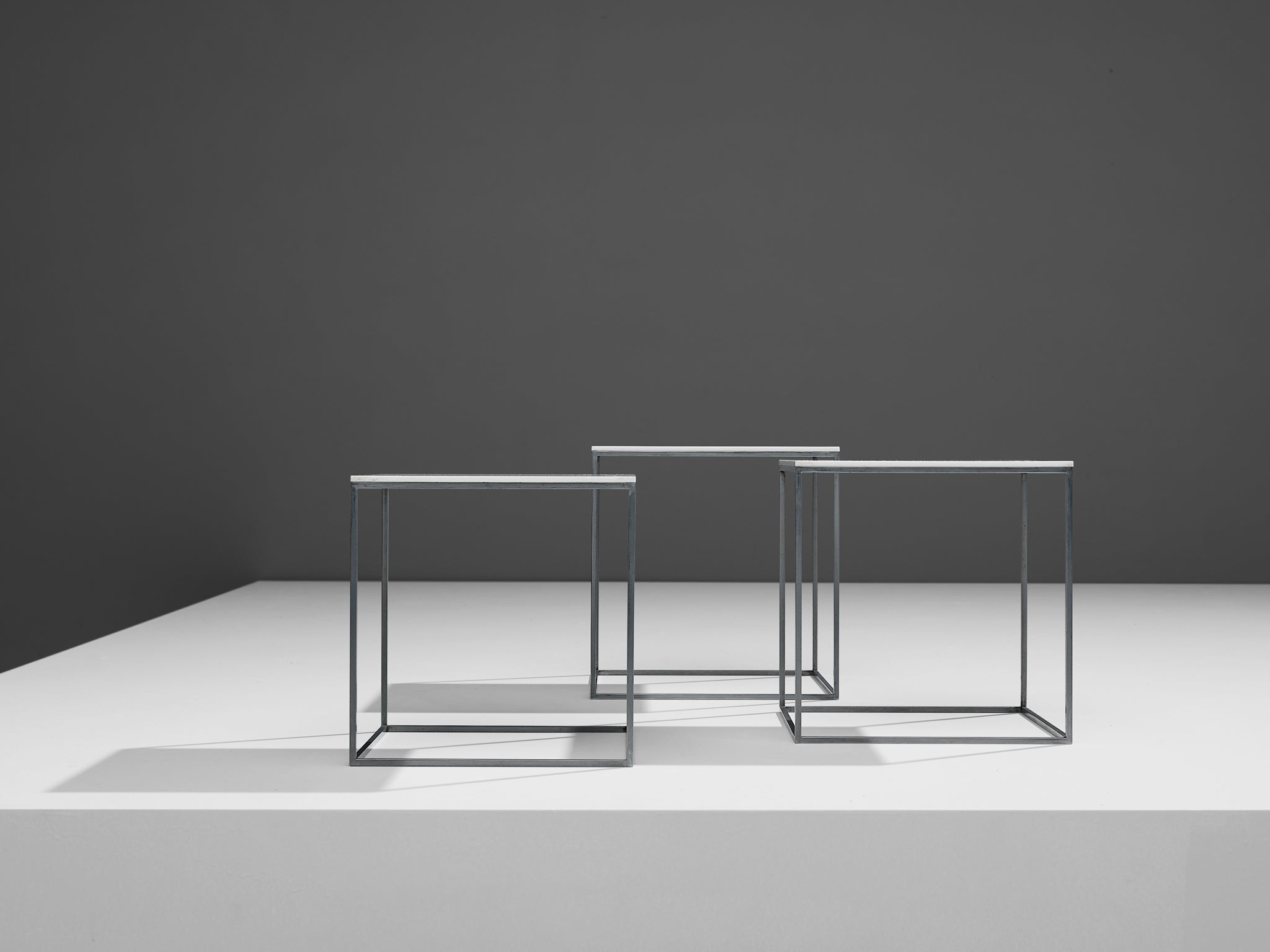 Poul Kjaerholm Set of Nesting Tables in White Perspex and Steel tables Morentz