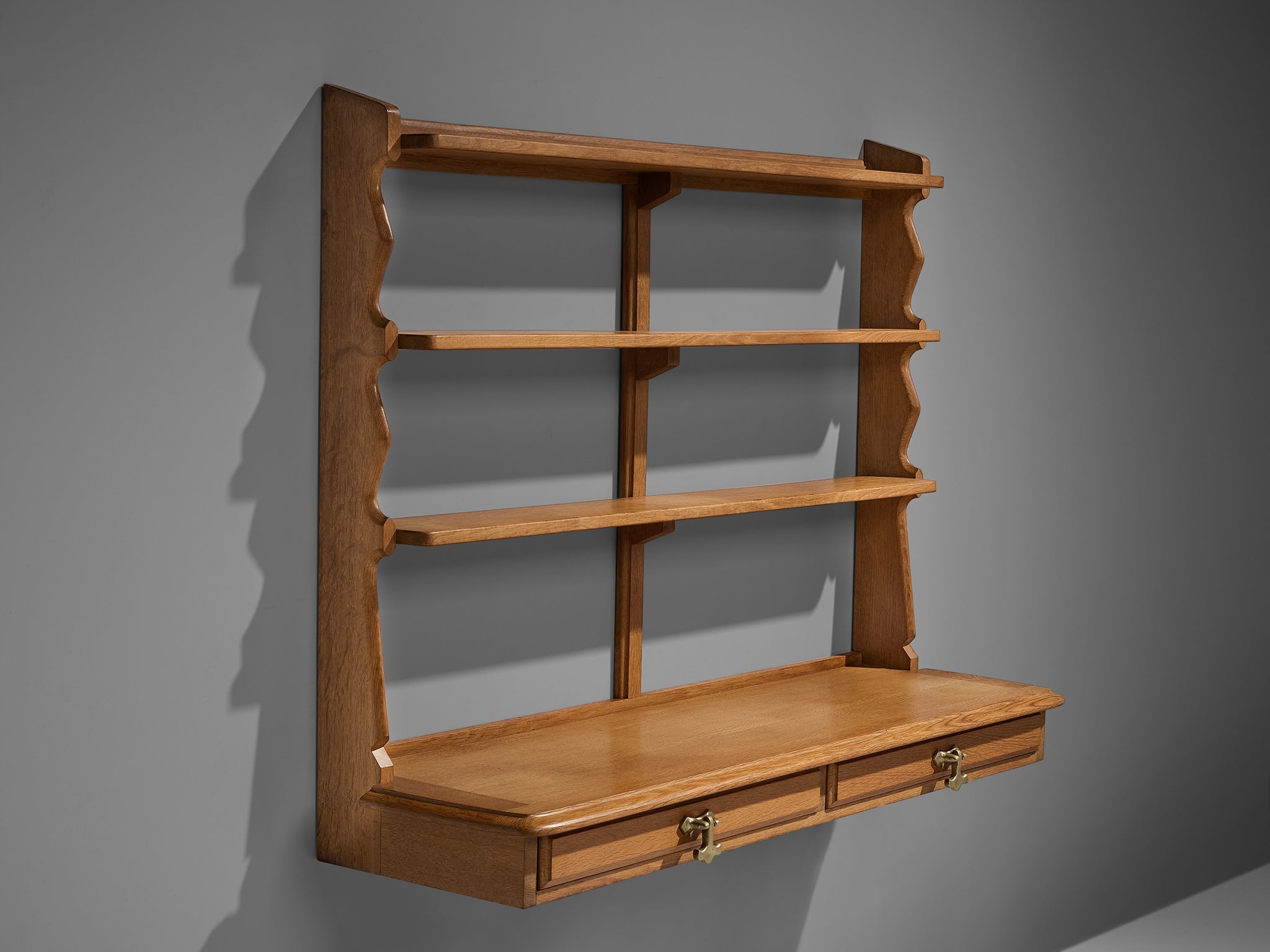 Guillerme & Chambron Wall-Mounted Shelf with Drawers in Solid Oak case pieces and storage cabinets Morentz