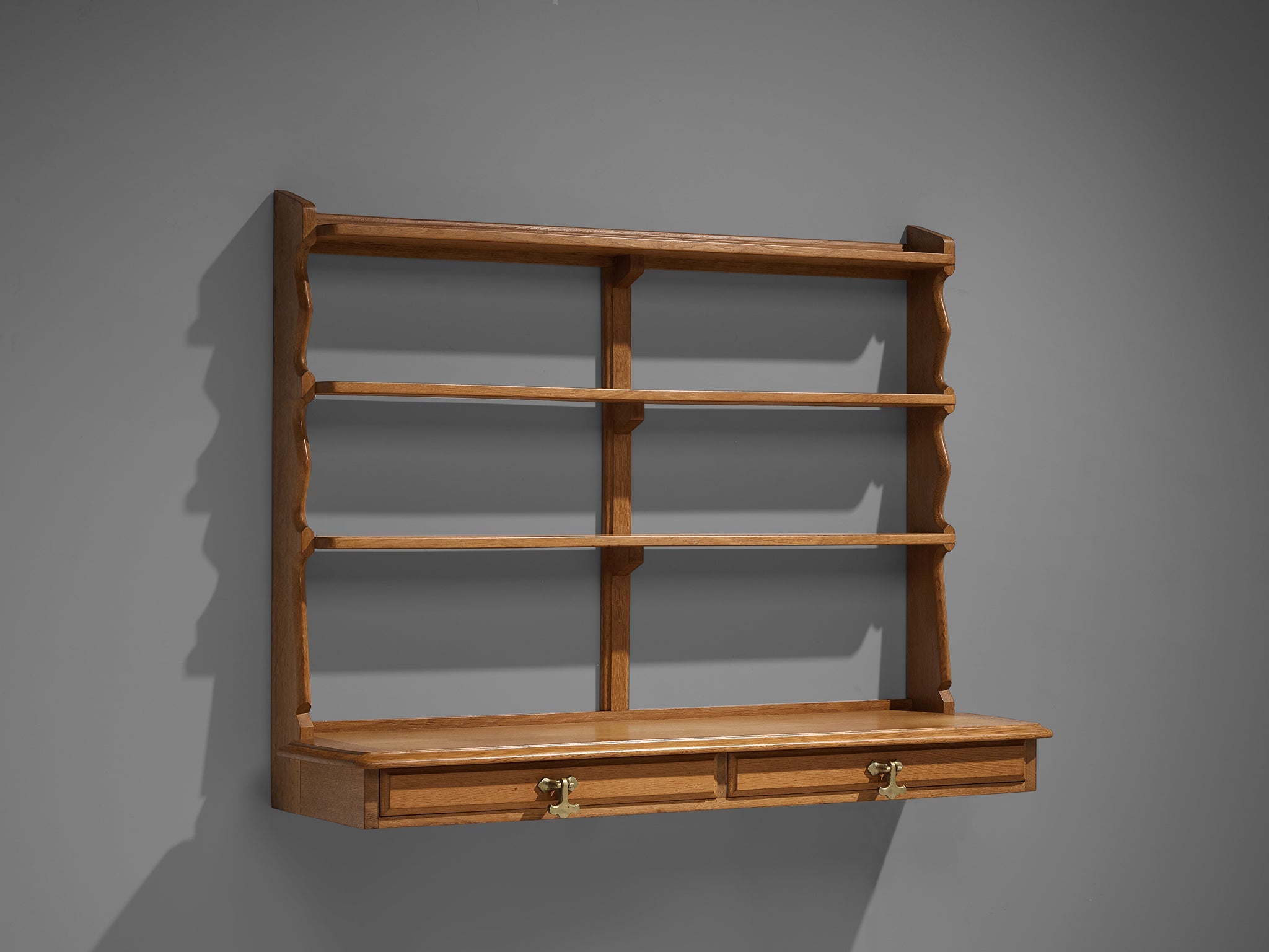 Guillerme & Chambron Wall-Mounted Shelf with Drawers in Solid Oak case pieces and storage cabinets Morentz