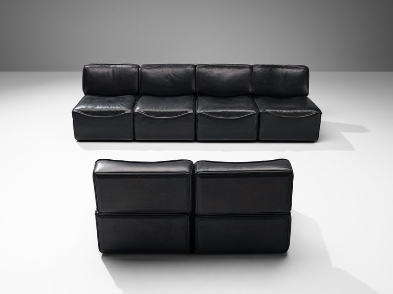 De Sede Sectional Sofa Model ‘DS-15’ in Patinated Black Leather