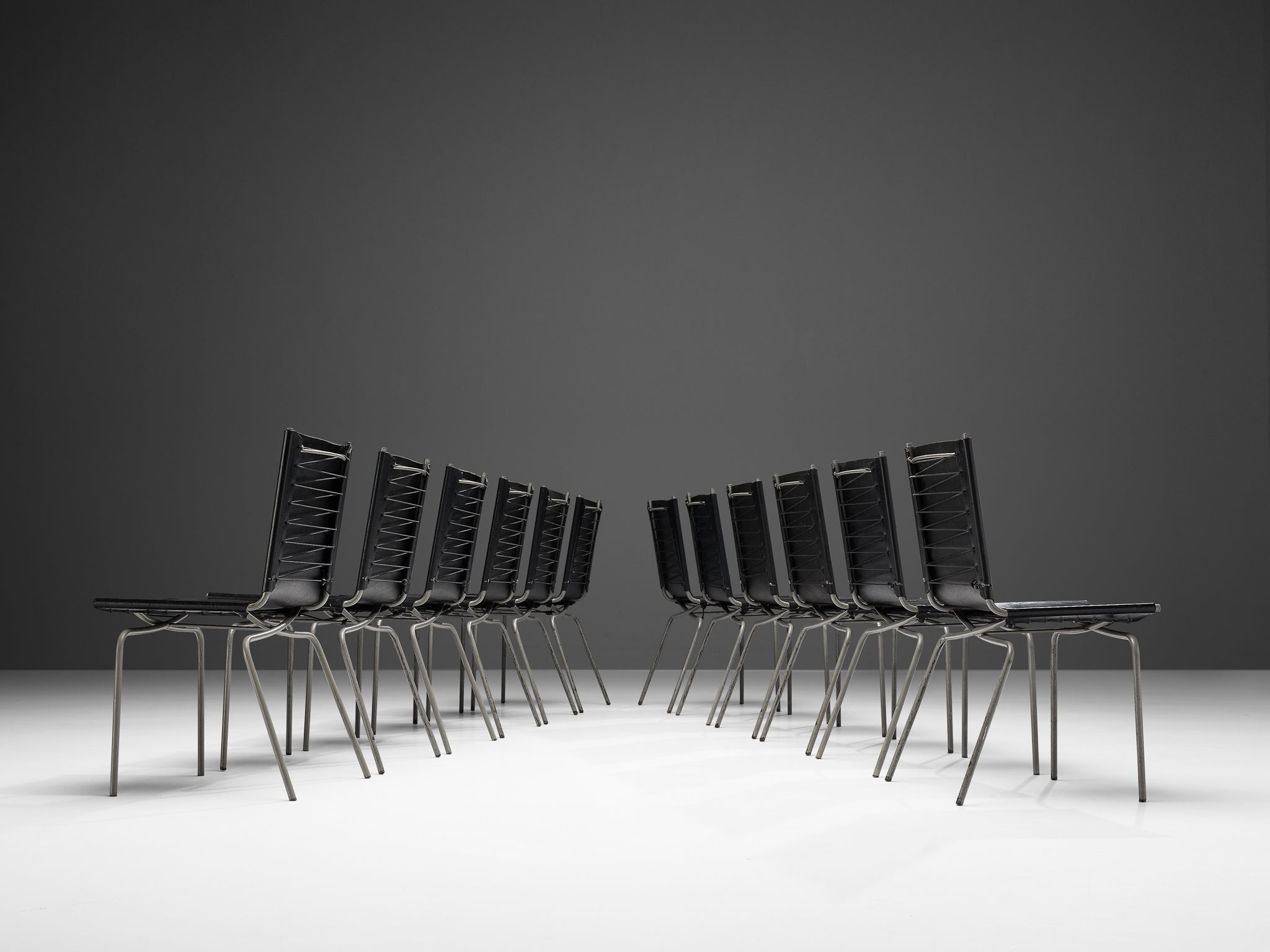 Fabiaan Van Severen Set of Dining Chairs in Black Leather seating Morentz