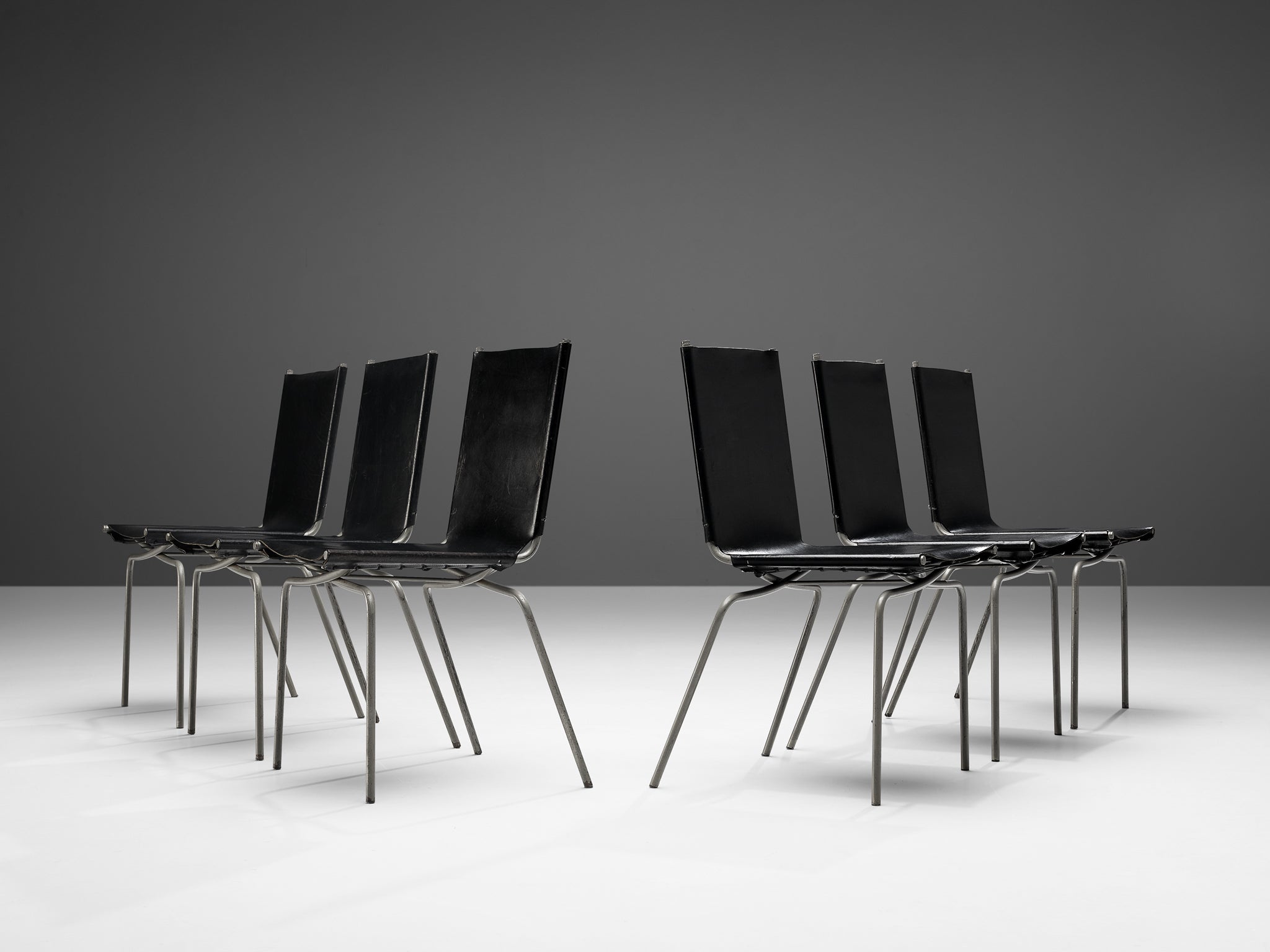 Fabiaan Van Severen Dining Chairs in Black Leather Seating Morentz