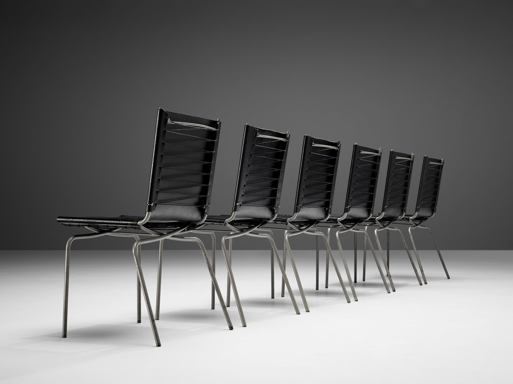 Fabiaan Van Severen Dining Chairs in Black Leather Seating Morentz