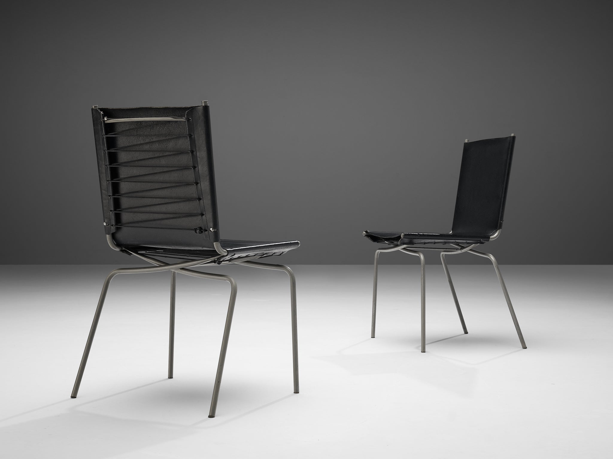 Fabiaan Van Severen Pair of Dining Chairs in Black Leather Seating Morentz