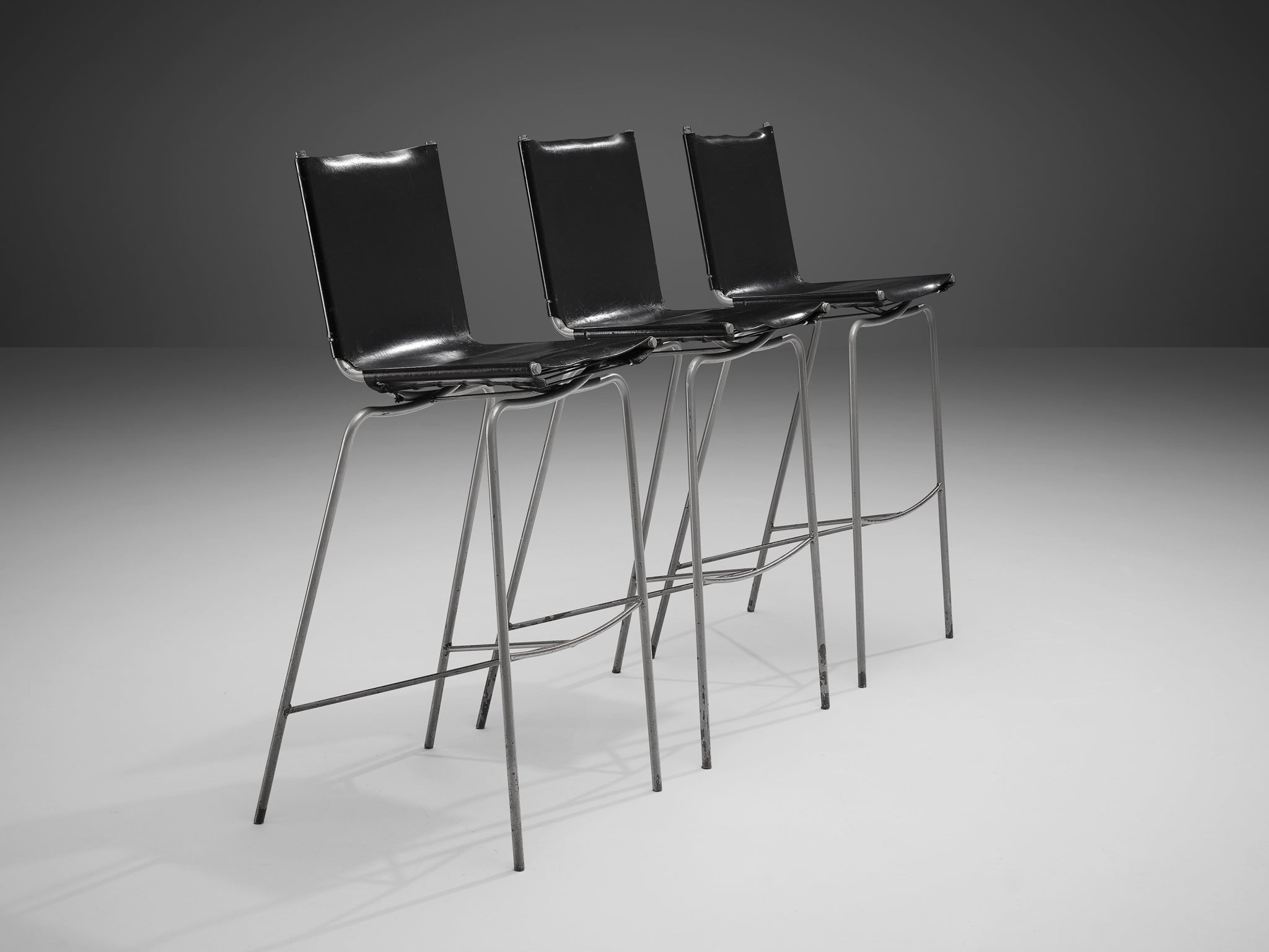 Fabiaan Van Severen Three Bar Stools in Patinated Black Leather seating Morentz