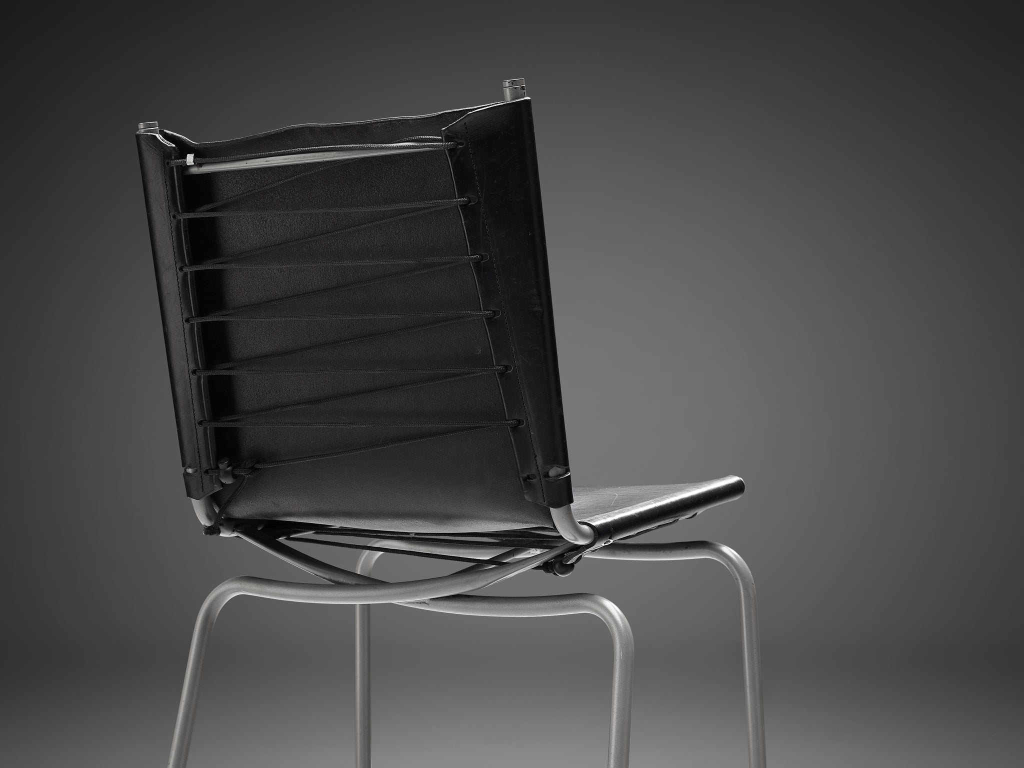 Fabiaan Van Severen Set of Six Bar Stools in Patinated Black Leather Seating Morentz