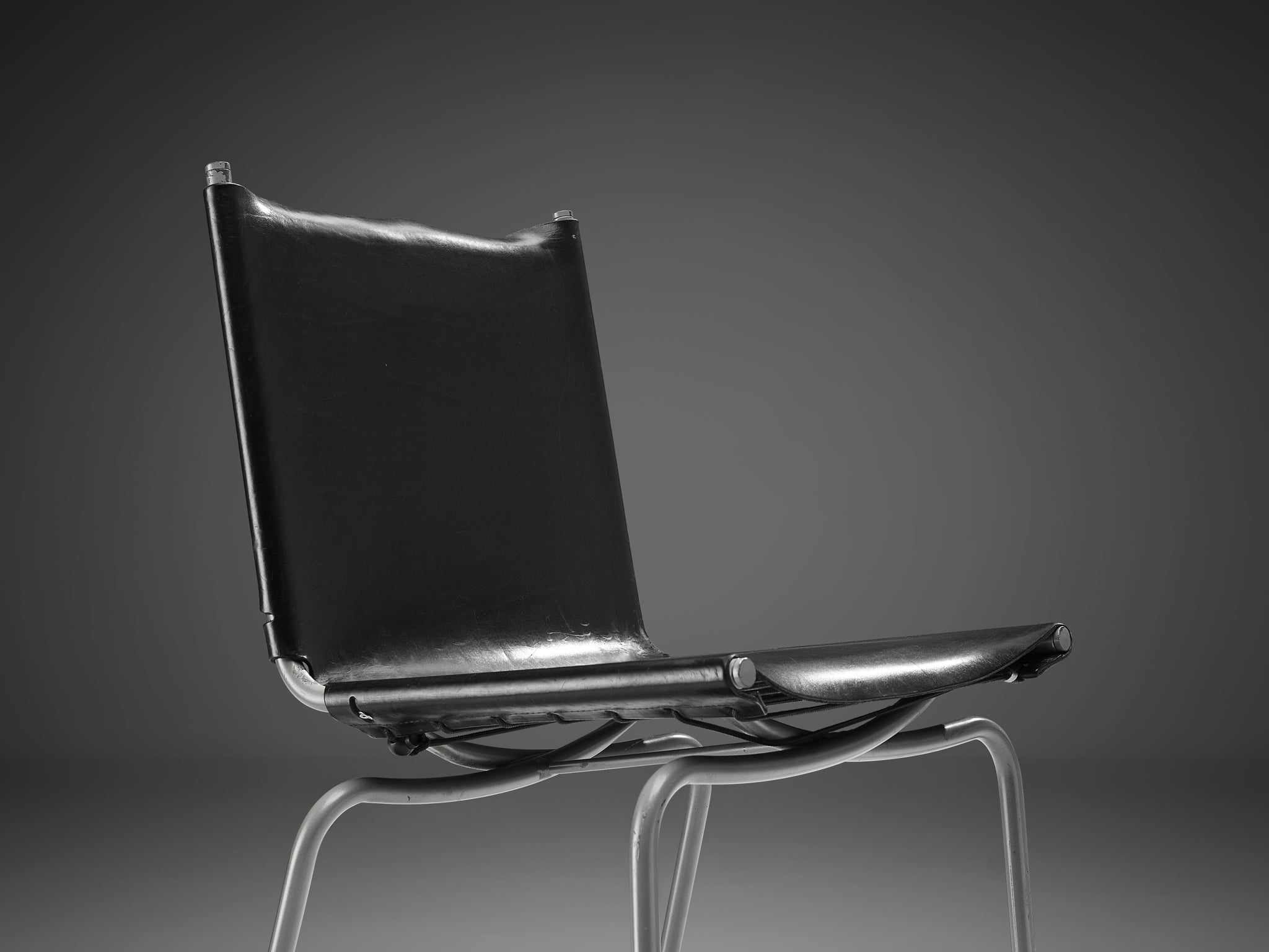 Fabiaan Van Severen Set of Three Bar Stools in Patinated Black Leather Seating Morentz