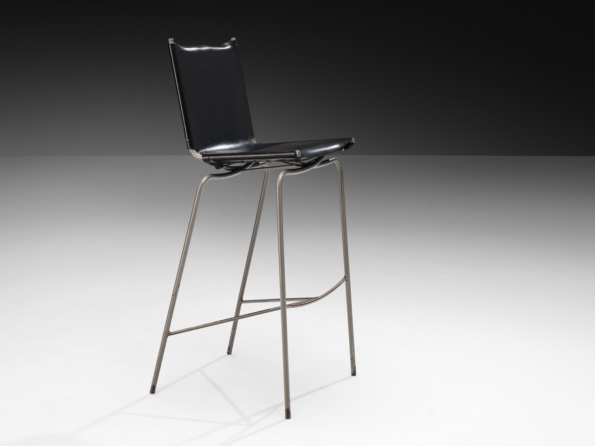 Fabiaan Van Severen Pair of Bar Stools in Patinated Black Leather Seating Morentz