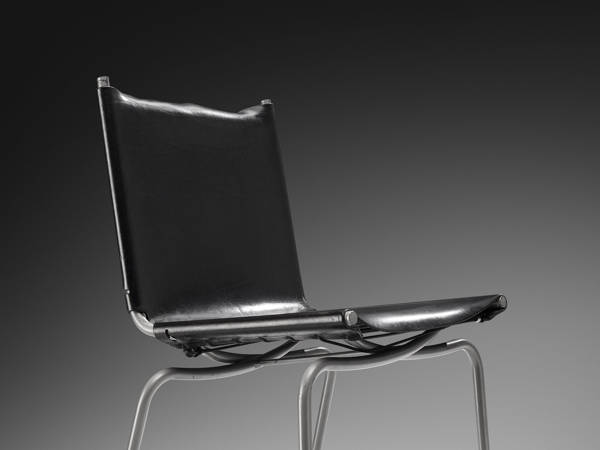 Fabiaan Van Severen Pair of Bar Stools in Patinated Black Leather Seating Morentz