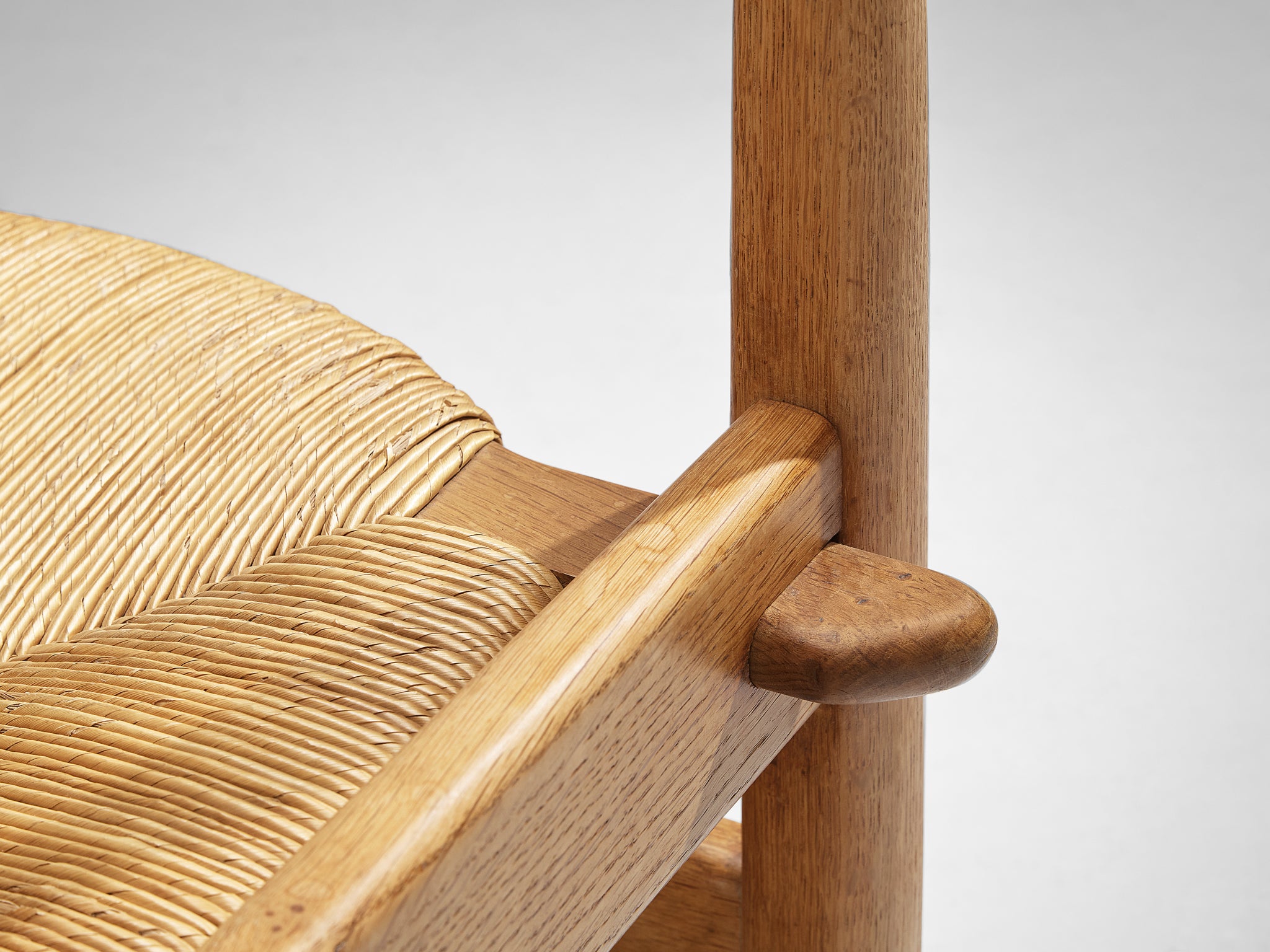 Guillerme & Chambron Set of Four 'Charlotte' Dining Chairs in Oak and Rush Seating Morentz