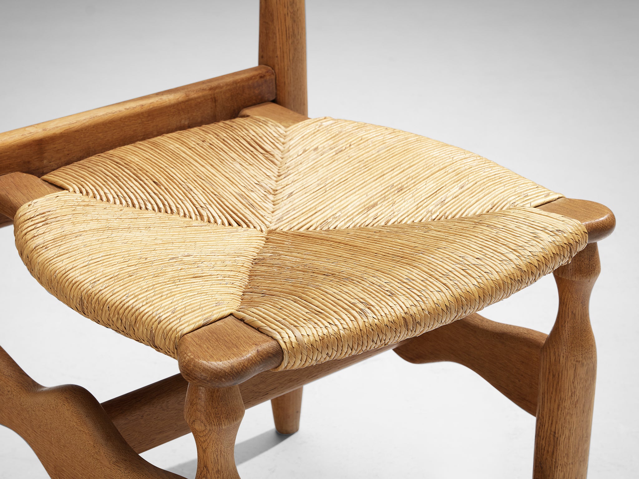 Guillerme & Chambron Set of Four 'Charlotte' Dining Chairs in Oak and Rush Seating Morentz