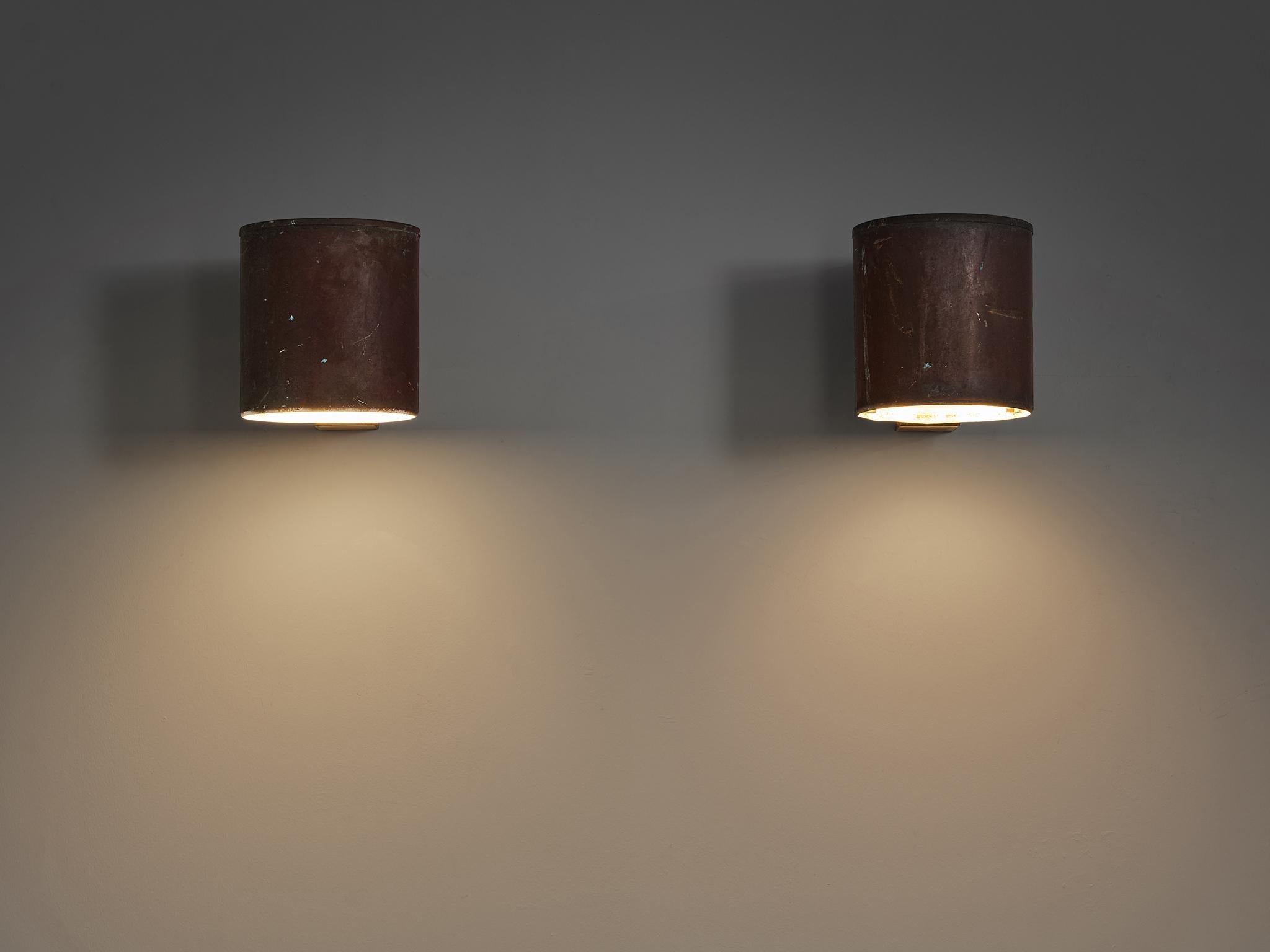 Large Swedish Wall Lights in Patinated Copper