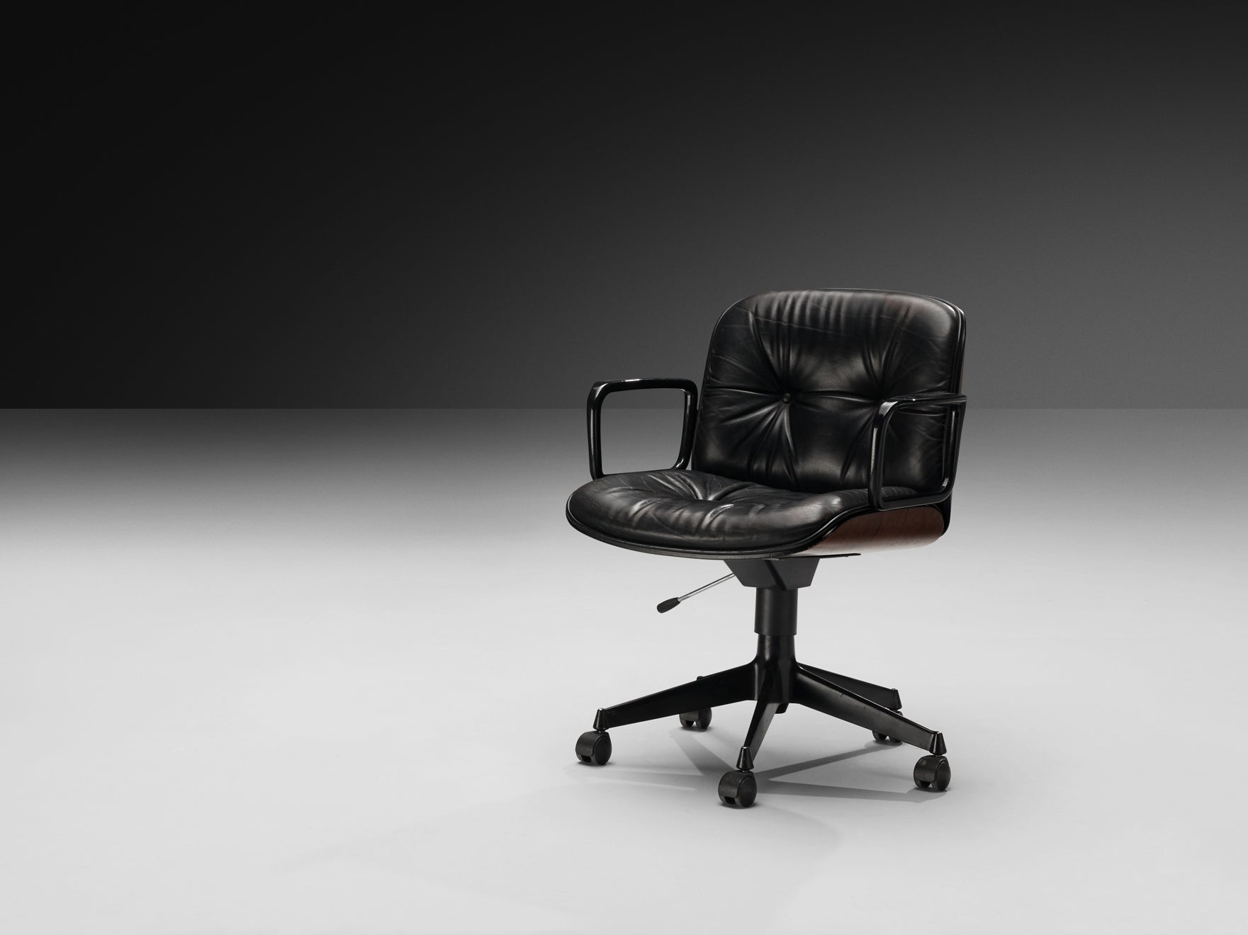 Ennio Fazioli for MIM Roma Swivel Desk Armchair in Black Leather