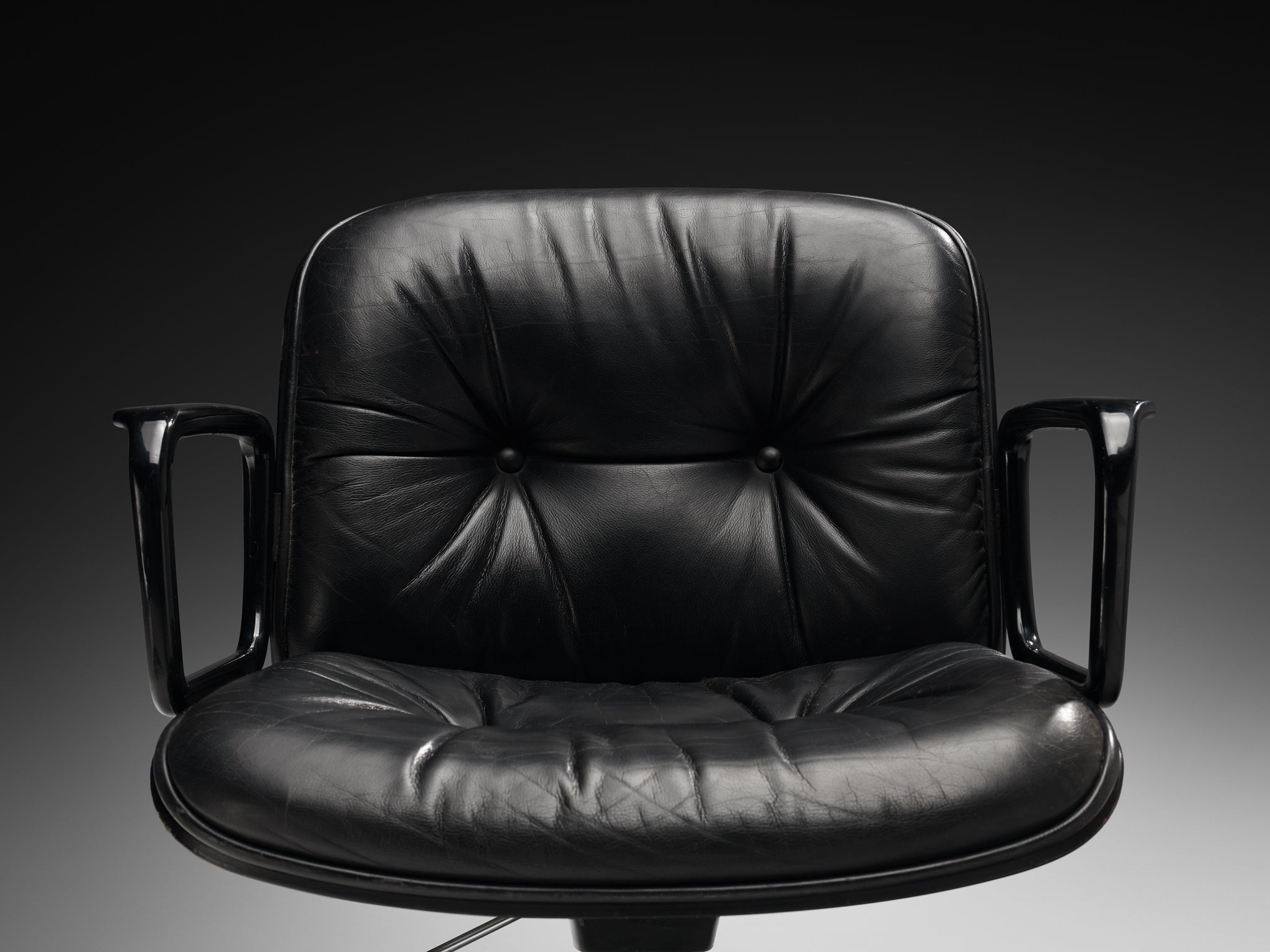 Ennio Fazioli for MIM Roma Swivel Desk Armchair in Black Leather
