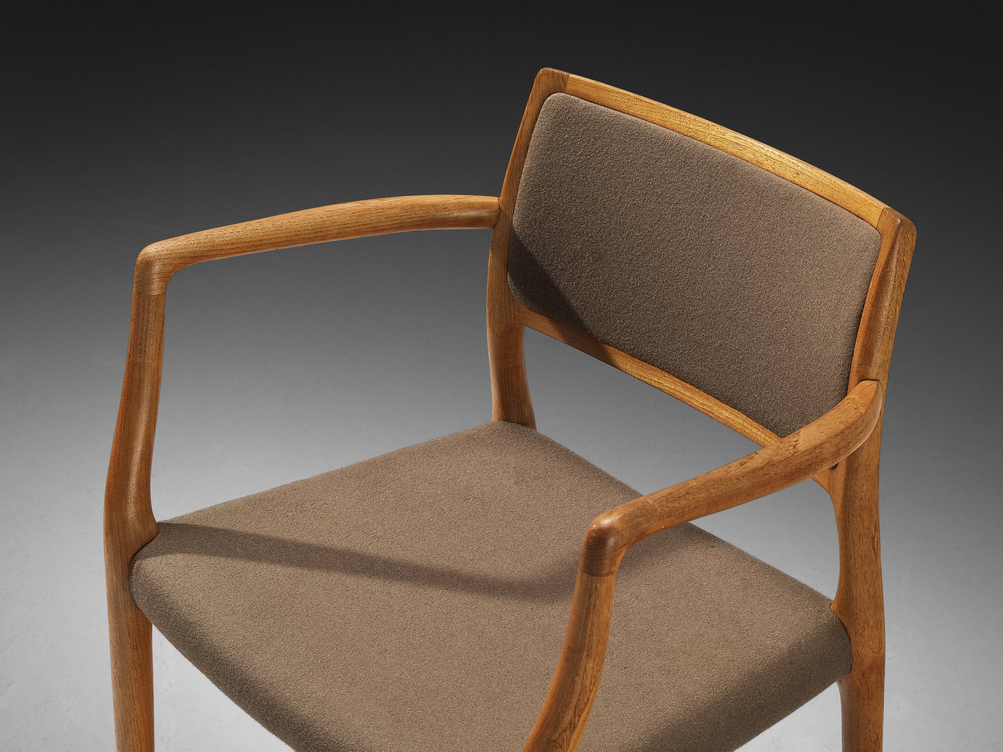 Niels O. Møller Armchair in Teak and Brown Green Wool Seating Morentz