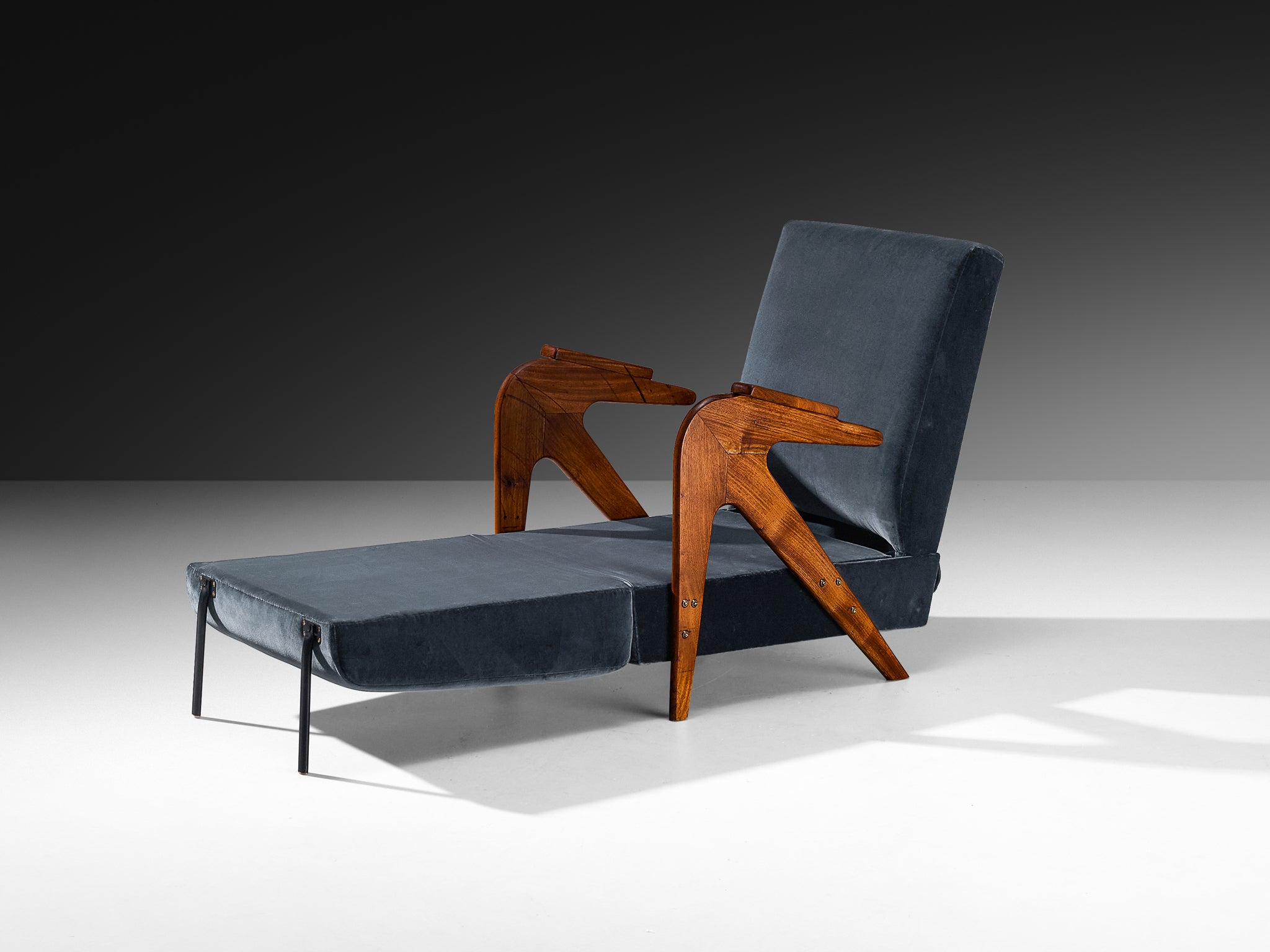 Móveis Drago ‘Novelty’ Armchair in Blue Velvet and Brazilian Hardwood