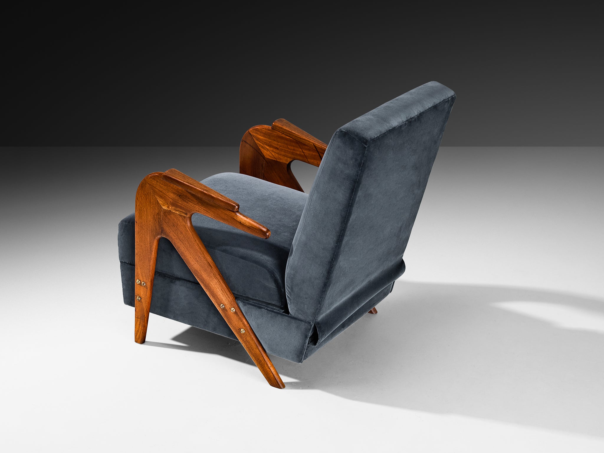 Móveis Drago ‘Novelty’ Armchair in Blue Velvet and Brazilian Hardwood