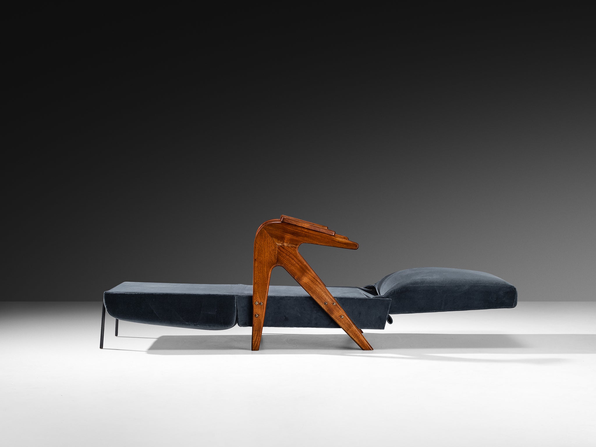 Móveis Drago ‘Novelty’ Armchair in Blue Velvet and Brazilian Hardwood