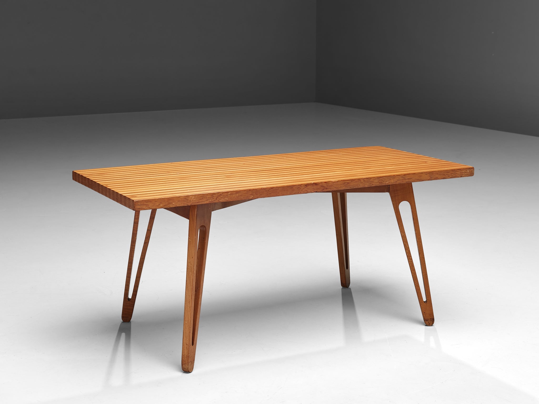 Scandinavian Coffee Table in Ash with Striped Top and Organic Legs tables Morentz