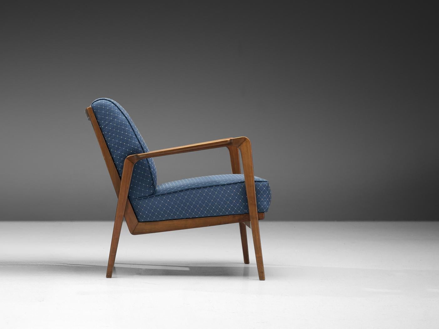 Emiel Veranneman 'La Chaise' Lounge Chair in Cherry & Blue Rhomboid Fabric seating Morentz