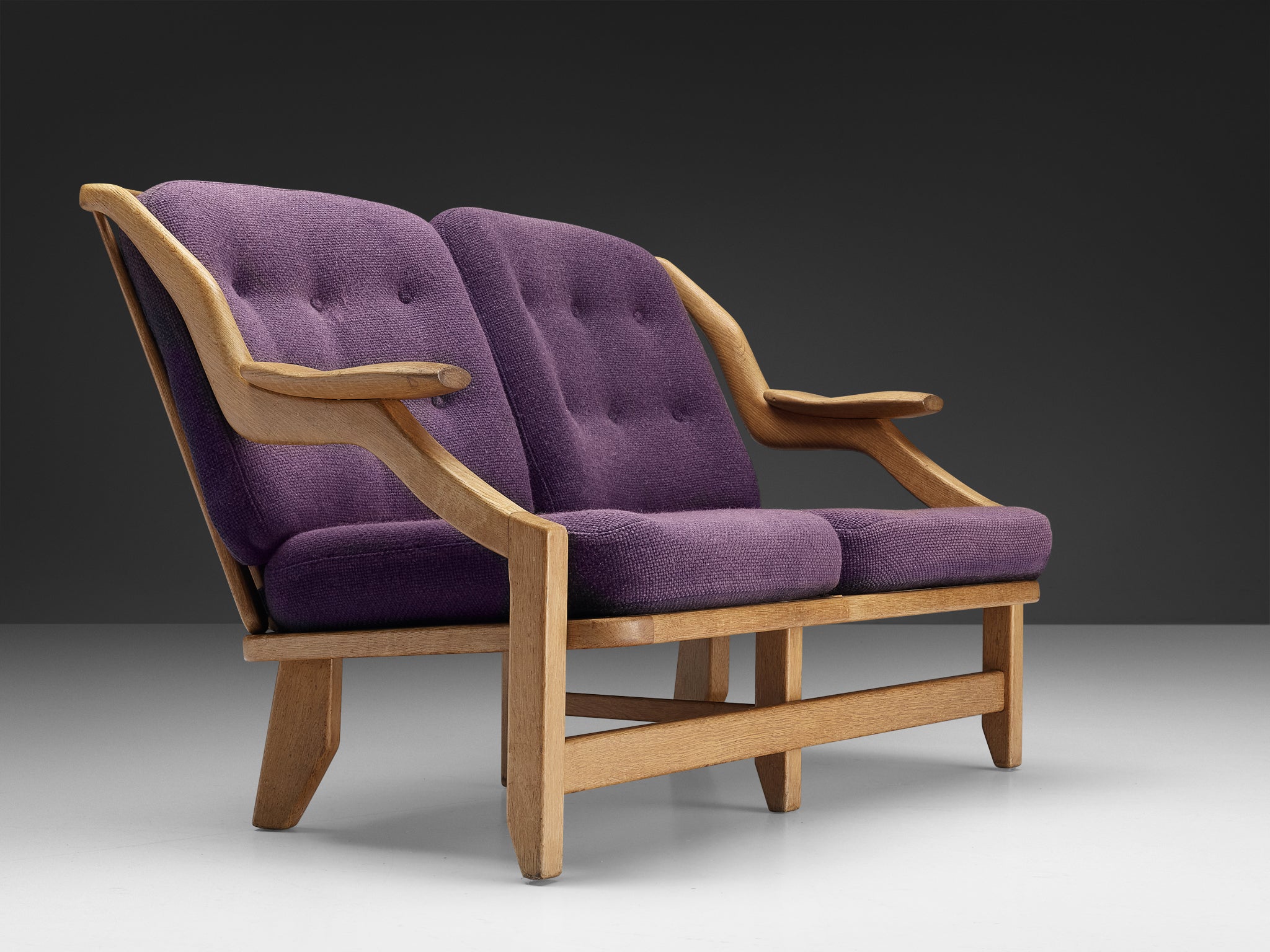 Guillerme & Chambron Sofa in Oak and Purple Upholstery Seating Morentz