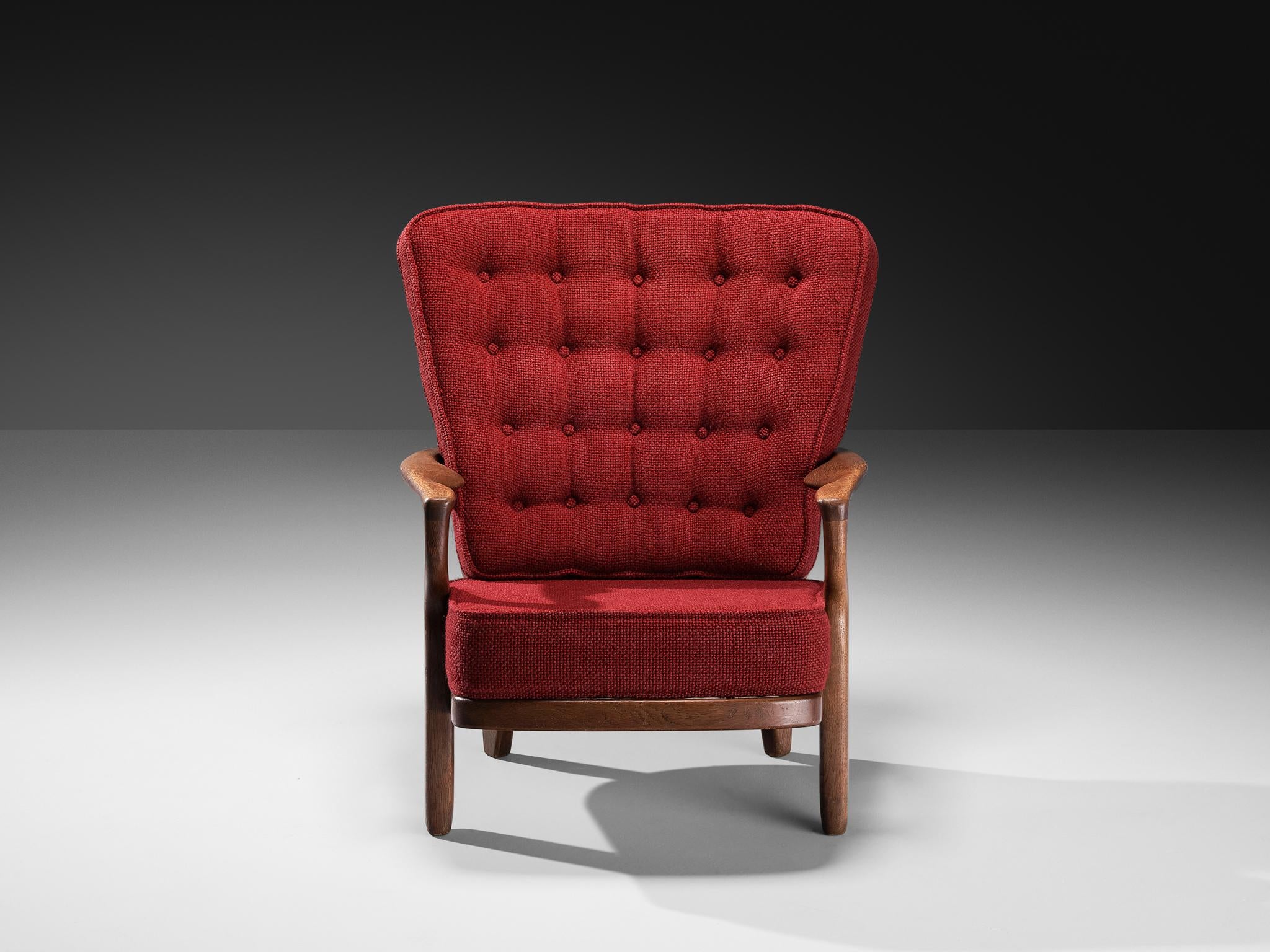 Guillerme Chambron 'Mid Repos' Lounge Chair in Oak and Red Upholstery seating Morentz
