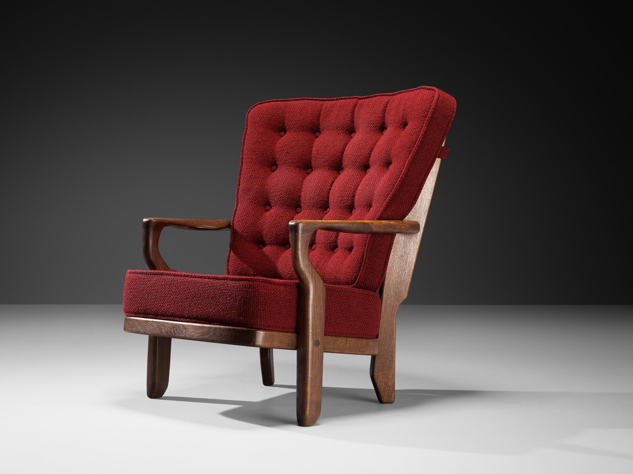 Guillerme Chambron 'Mid Repos' Lounge Chair in Oak and Red Upholstery seating Morentz