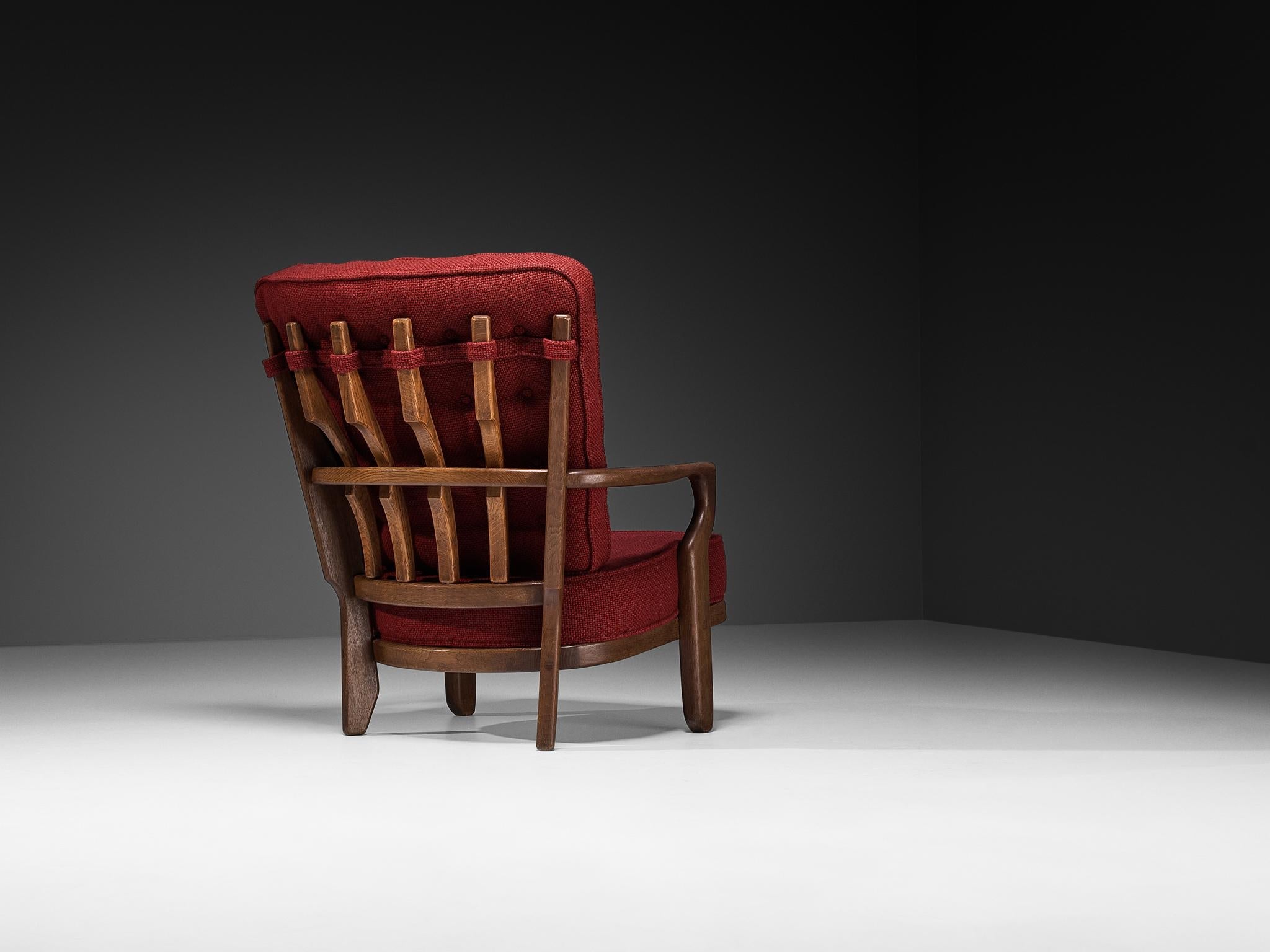 Guillerme Chambron 'Mid Repos' Lounge Chair in Oak and Red Upholstery seating Morentz