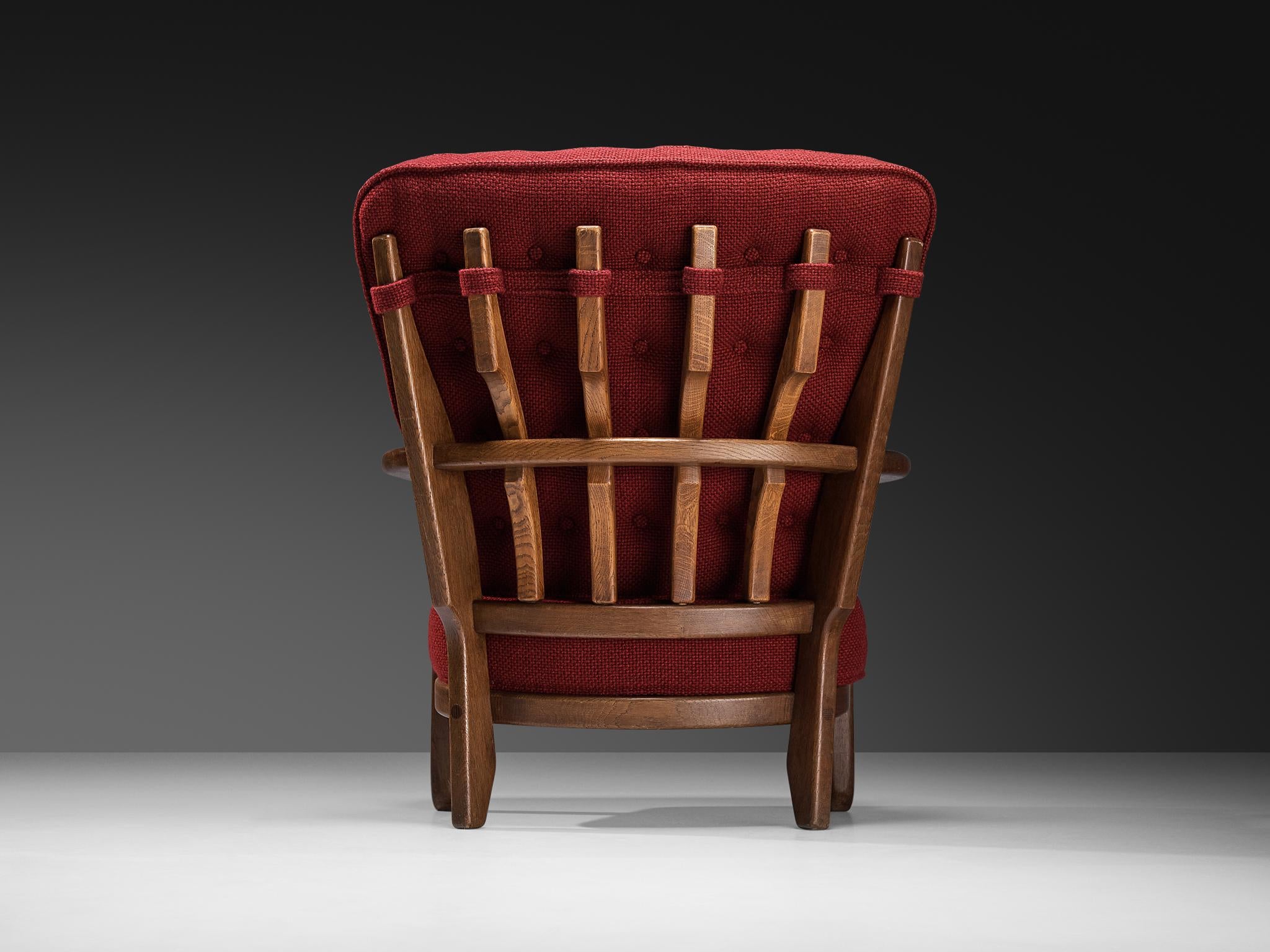Guillerme Chambron 'Mid Repos' Lounge Chair in Oak and Red Upholstery seating Morentz