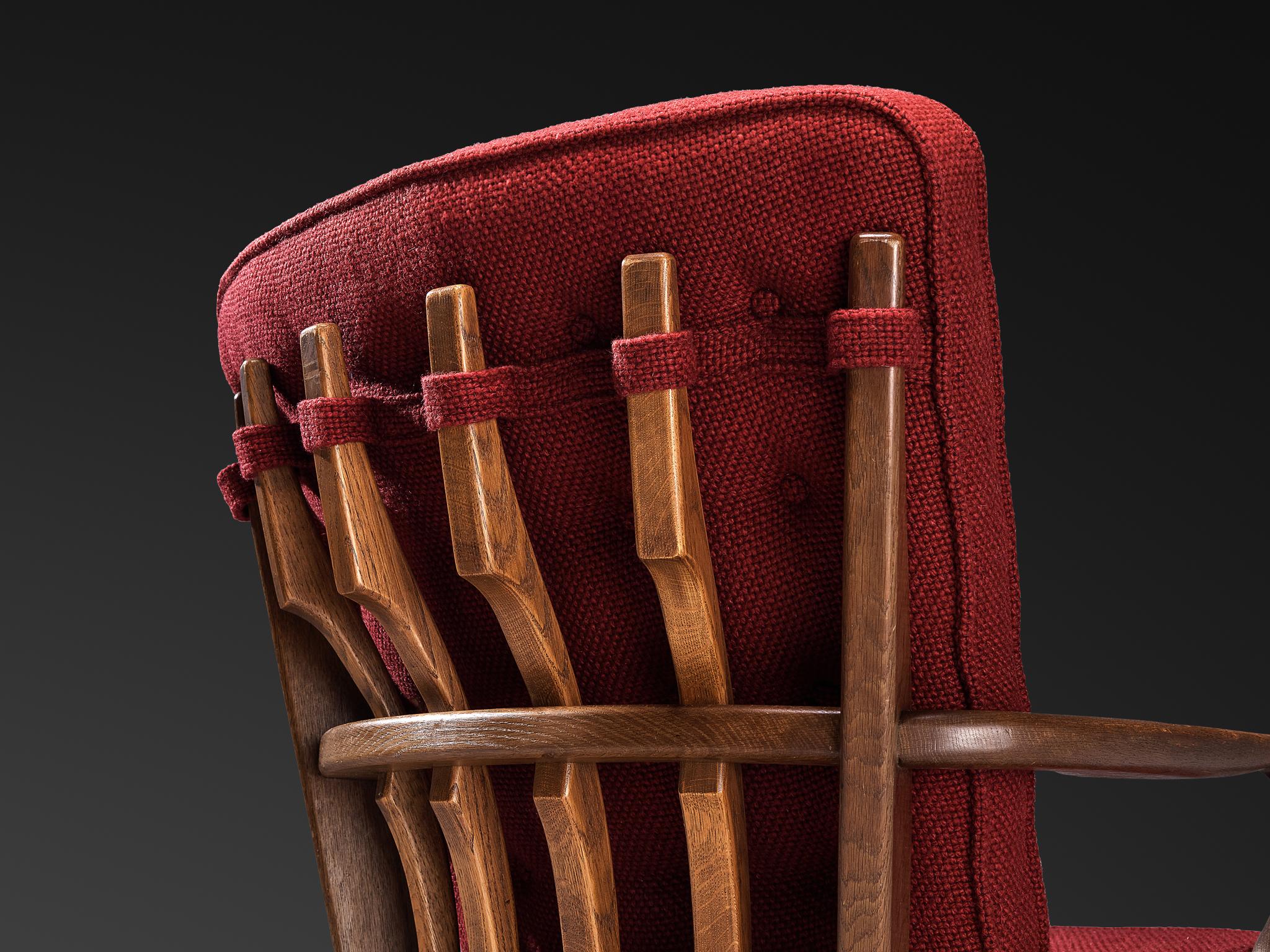 Guillerme Chambron 'Mid Repos' Lounge Chair in Oak and Red Upholstery seating Morentz