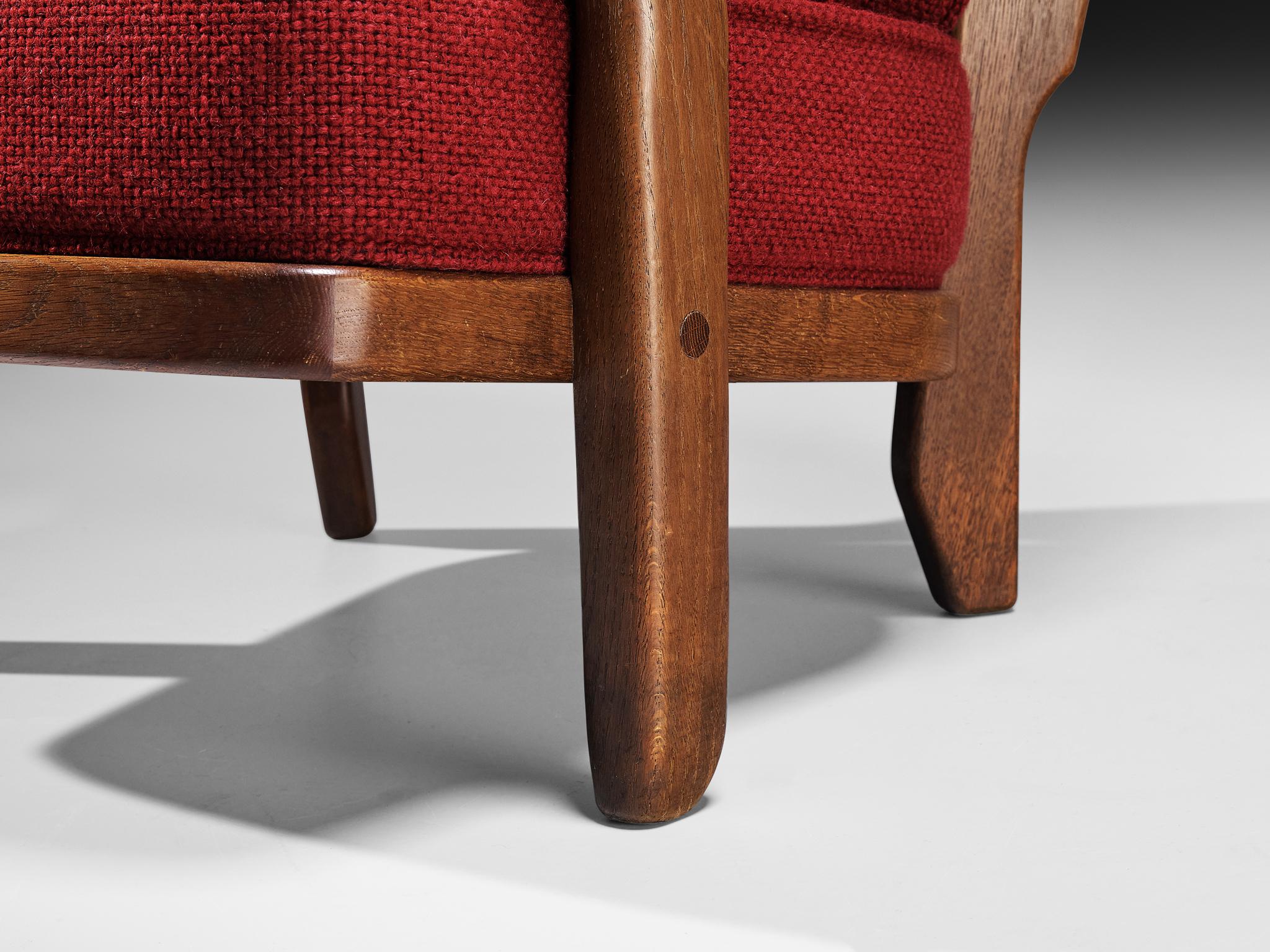 Guillerme Chambron 'Mid Repos' Lounge Chair in Oak and Red Upholstery seating Morentz